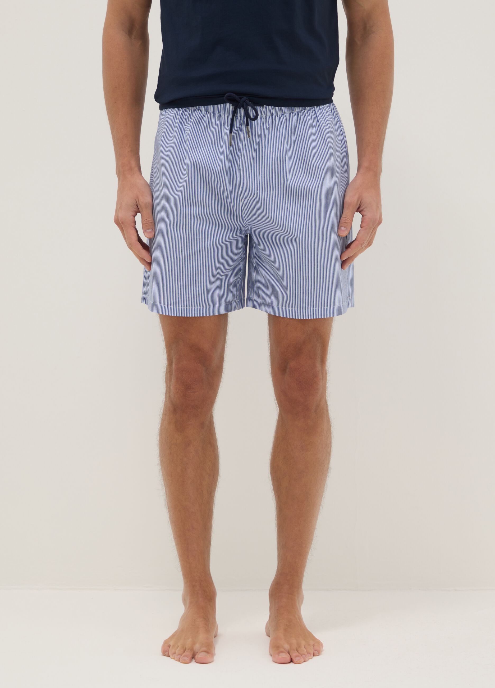 Pure cotton multicolour striped regular fit pyjama shorts