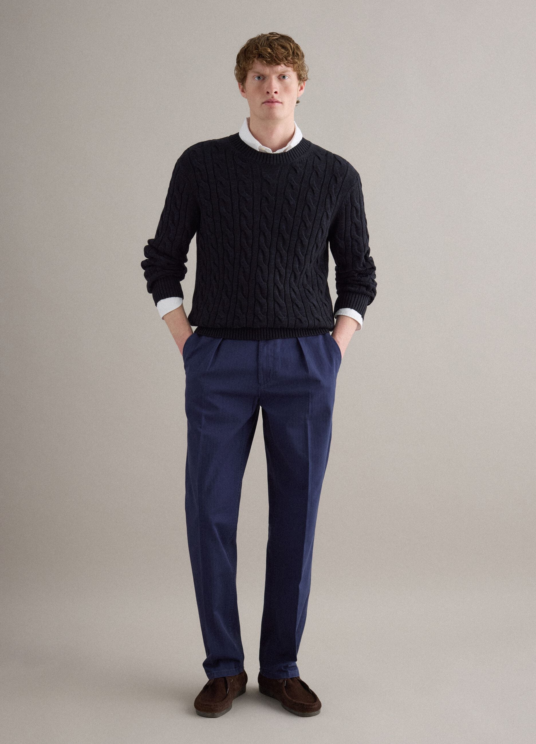 Regular fit blue pure cotton chino trousers