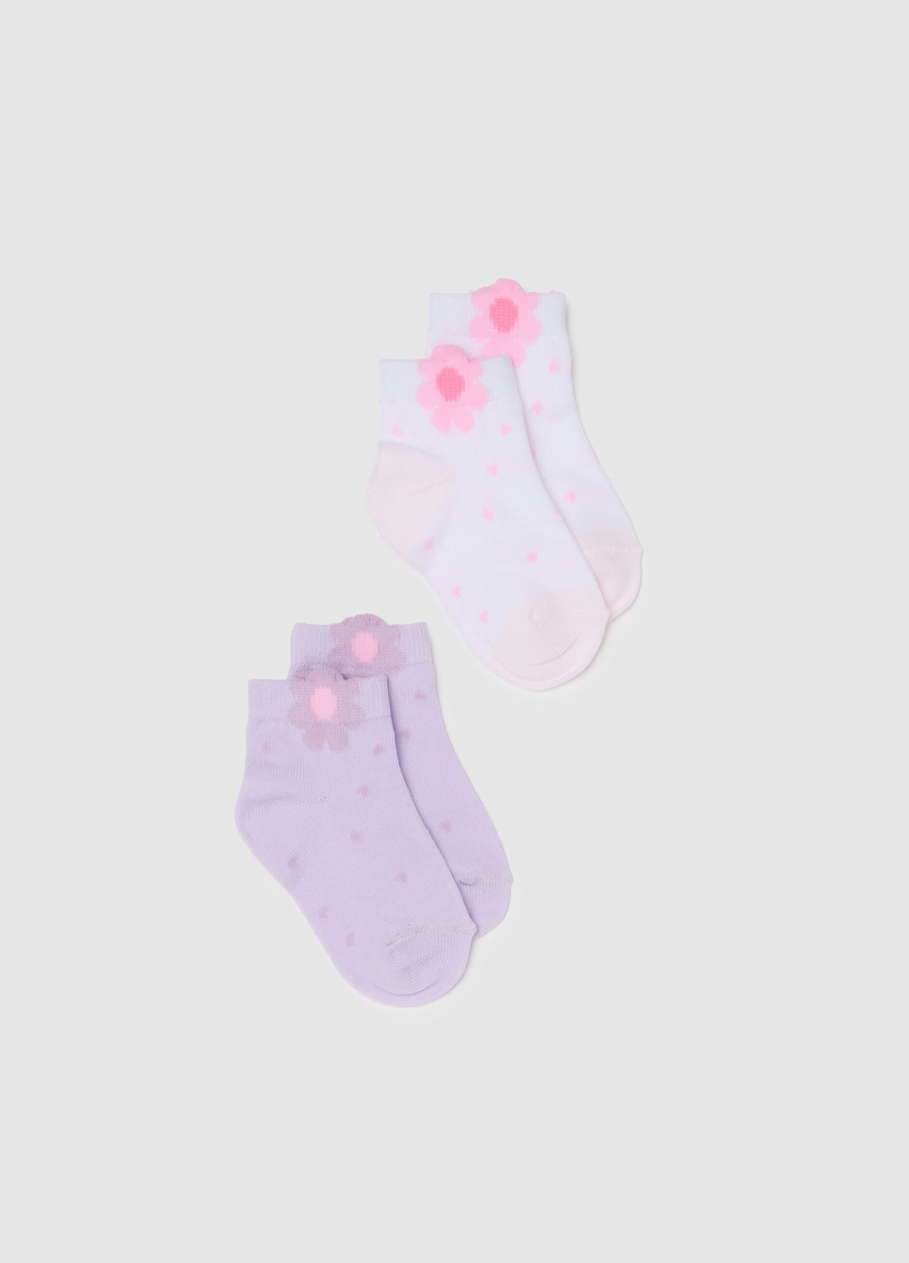 Pack of multicoloured short cotton blend baby socks with flowers