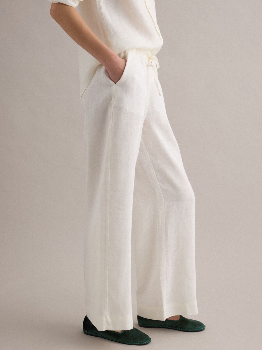 White pure linen straight-fit drawstring trousers_3
