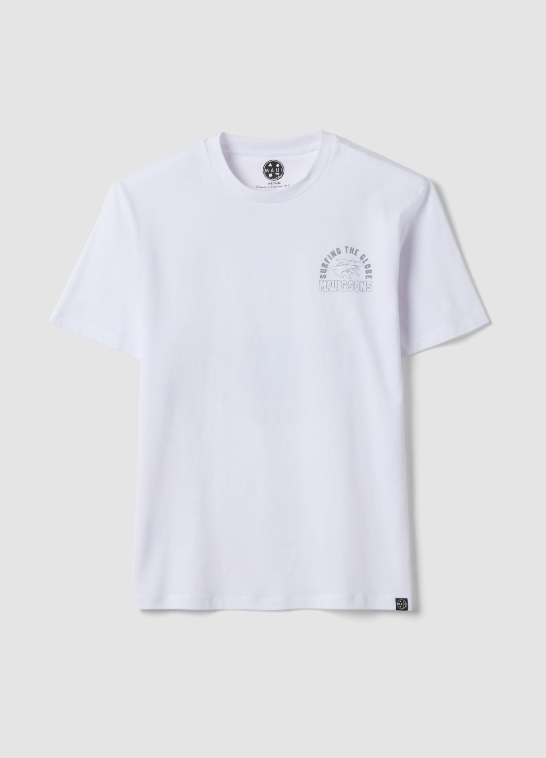 White pure cotton short-sleeve T-shirt, relaxed fit with print