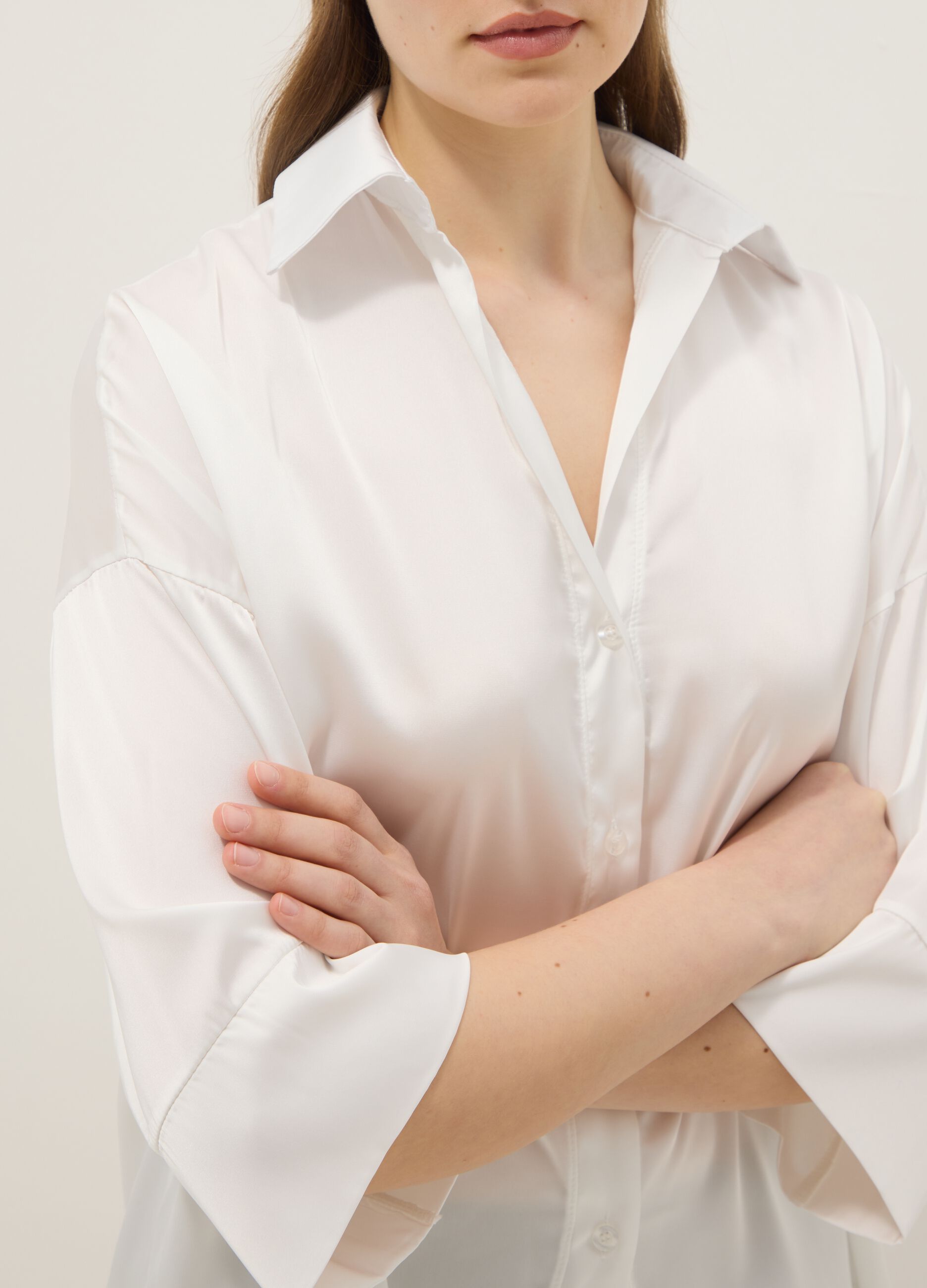 White Satin Blouse Regular Fit