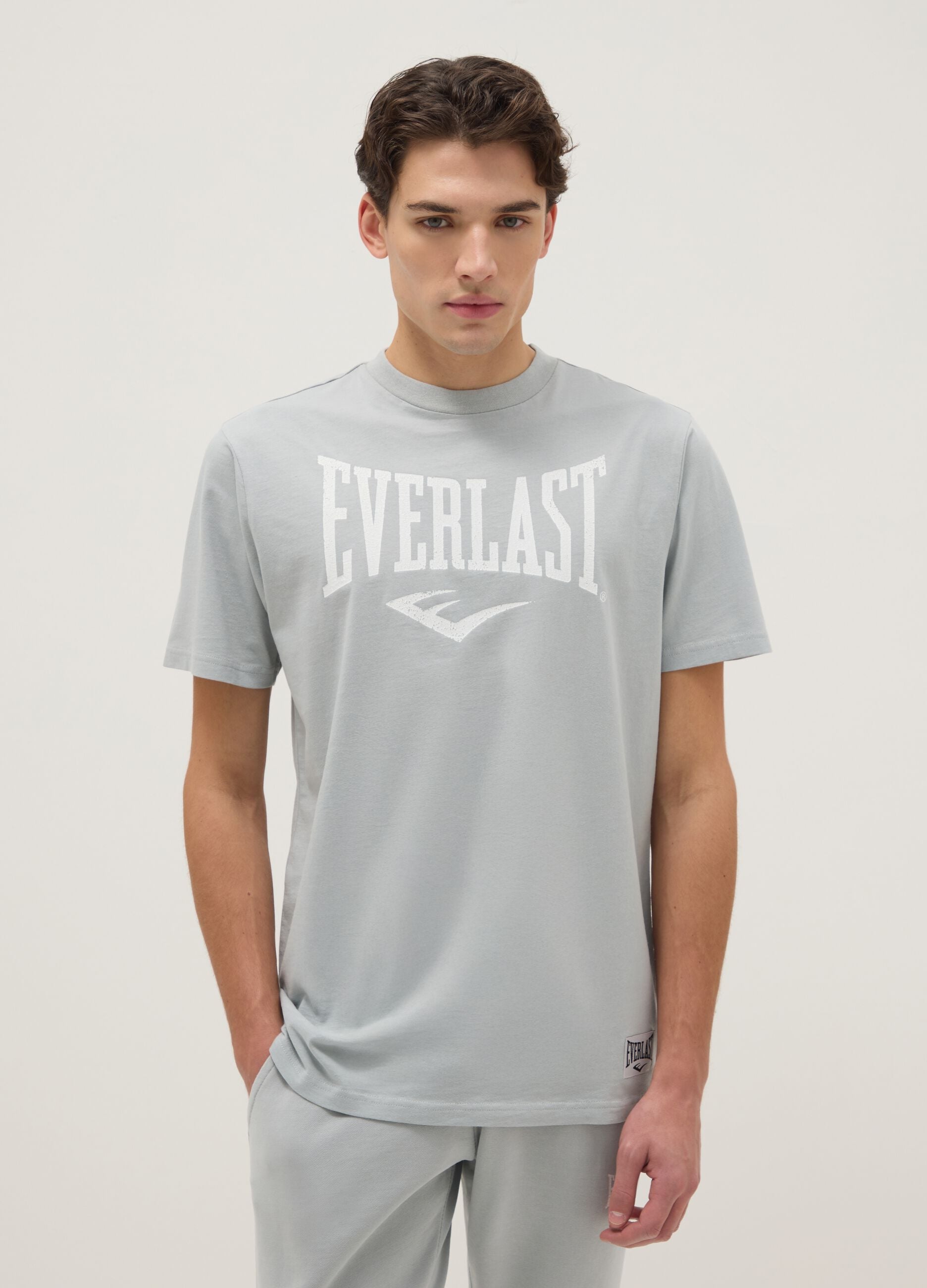 Grey pure cotton regular fit T-shirt with Everlast logo