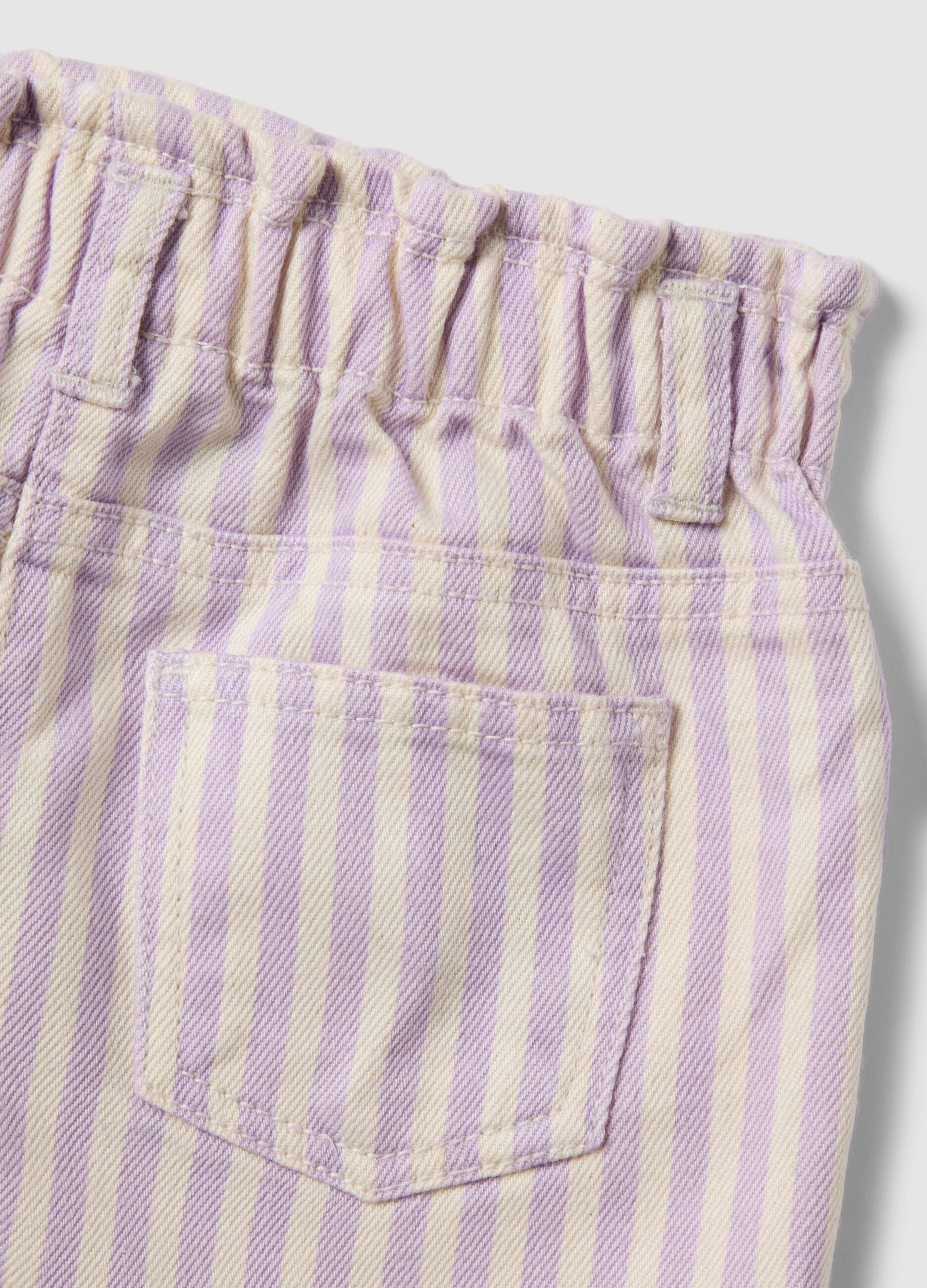 Girl's regular fit multicoloured striped pure cotton shorts