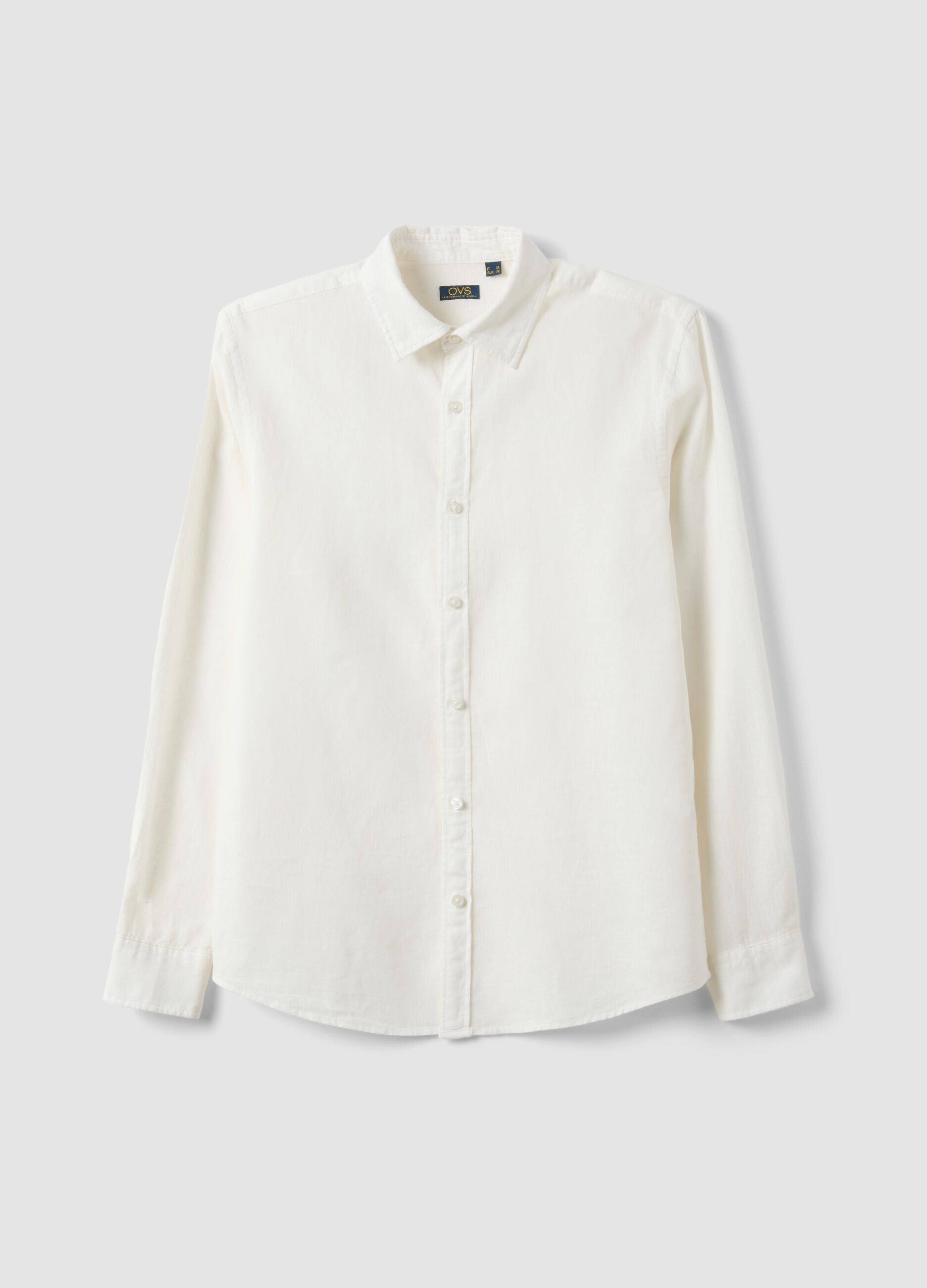 White regular fit linen-cotton blend shirt