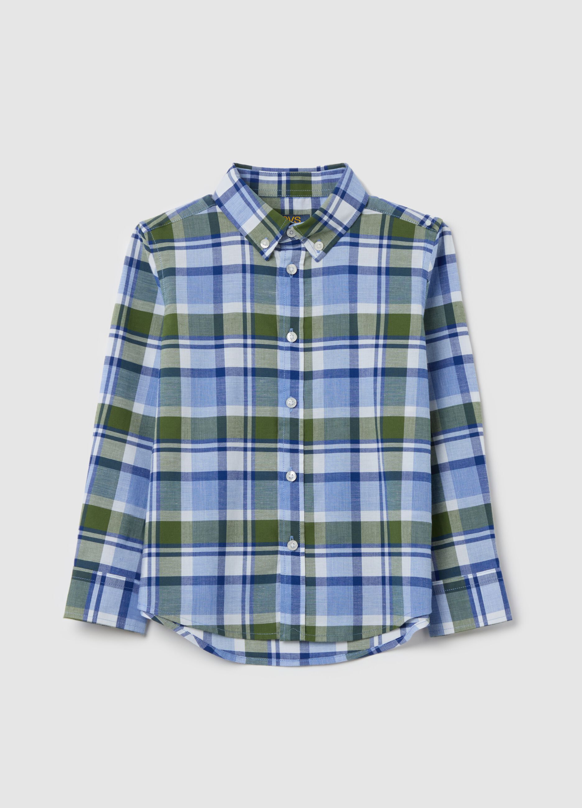 Shirt with button-down collar and check pattern