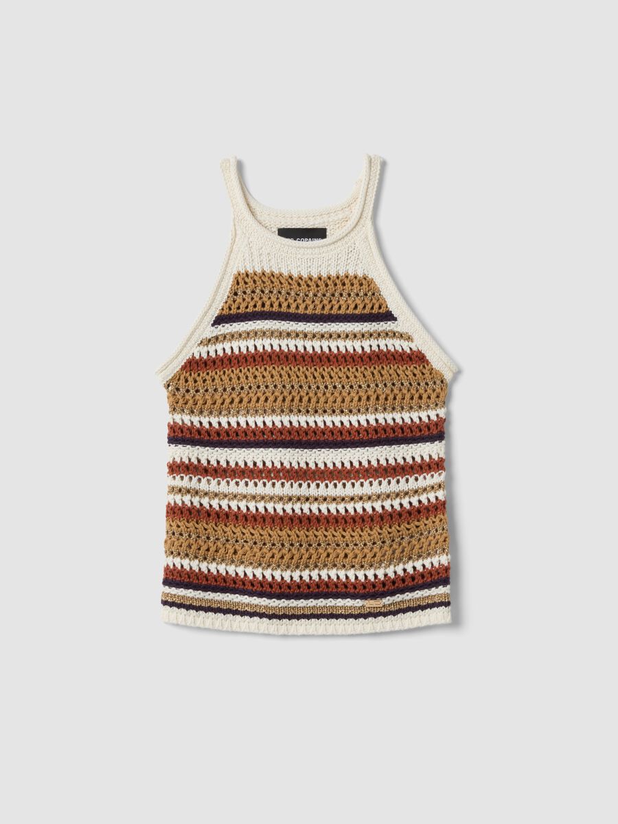 Multicolour striped fitted knitted cotton-blend top_4