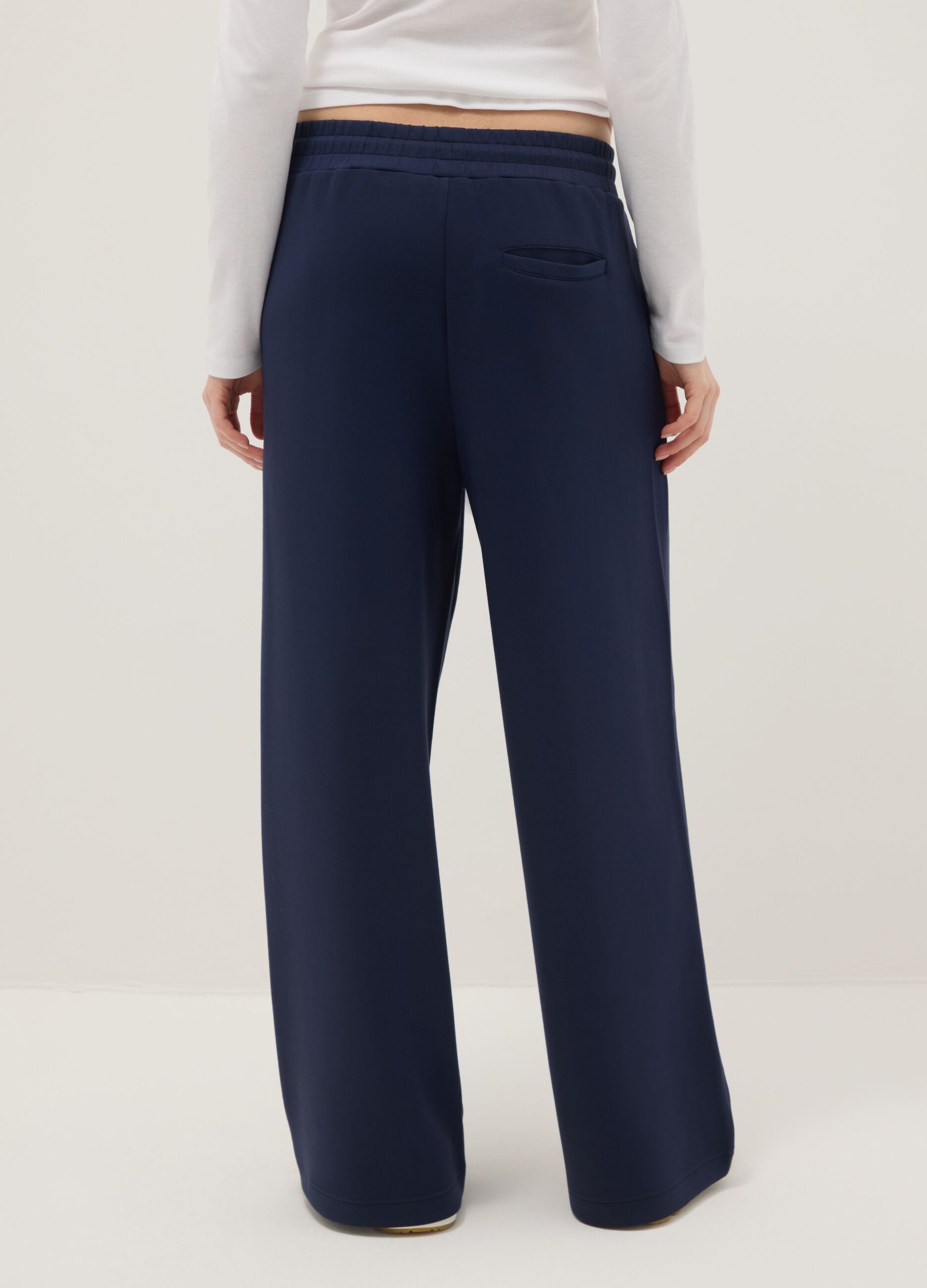 Blue wide leg trousers in stretch modal blend