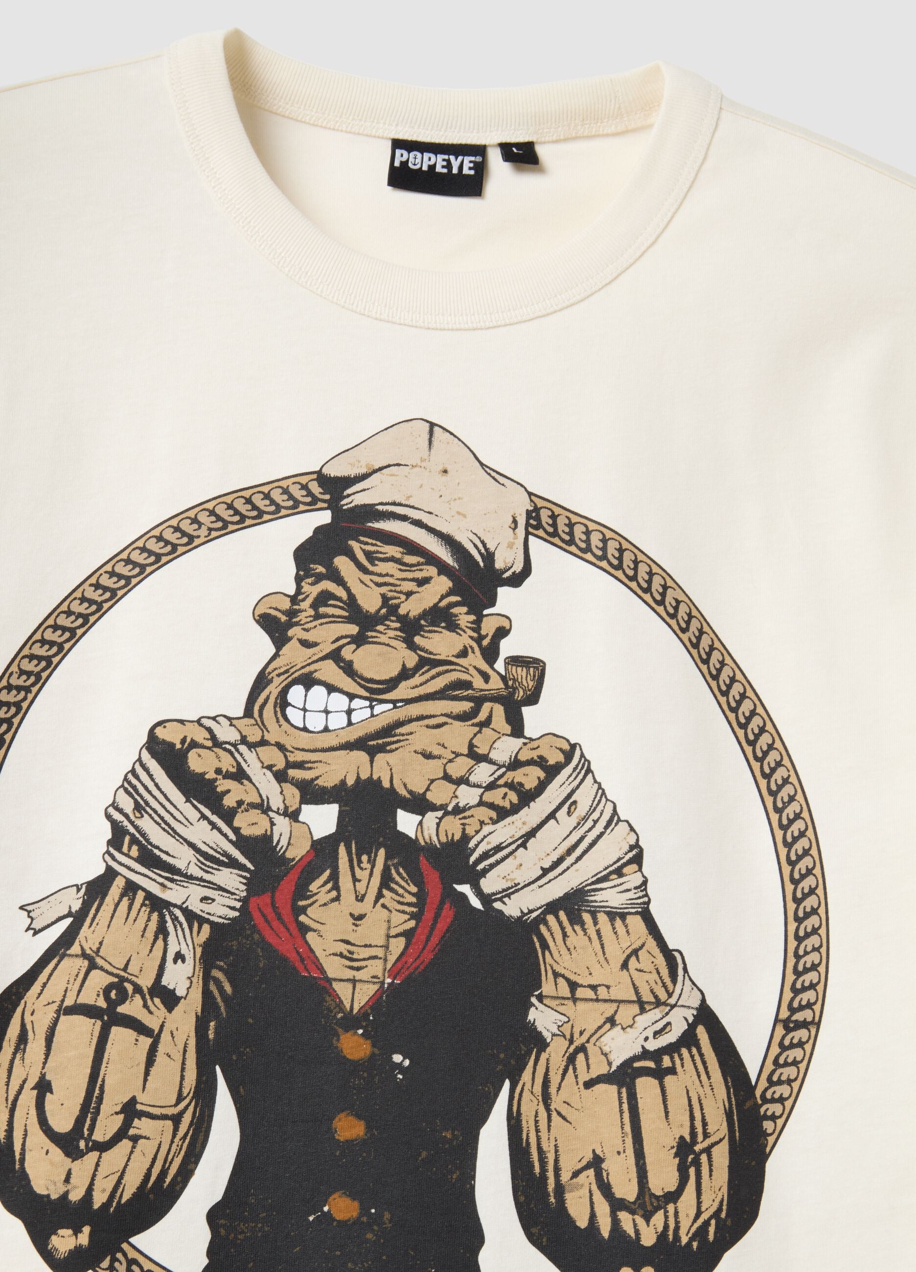 Beige regular fit pure cotton t-shirt with Popeye print
