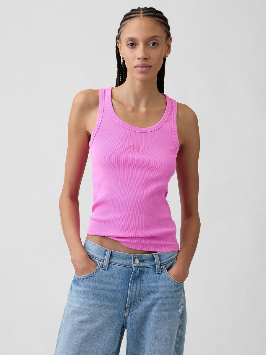 Top in cotone elasticizzato a costine con logo GAP_0