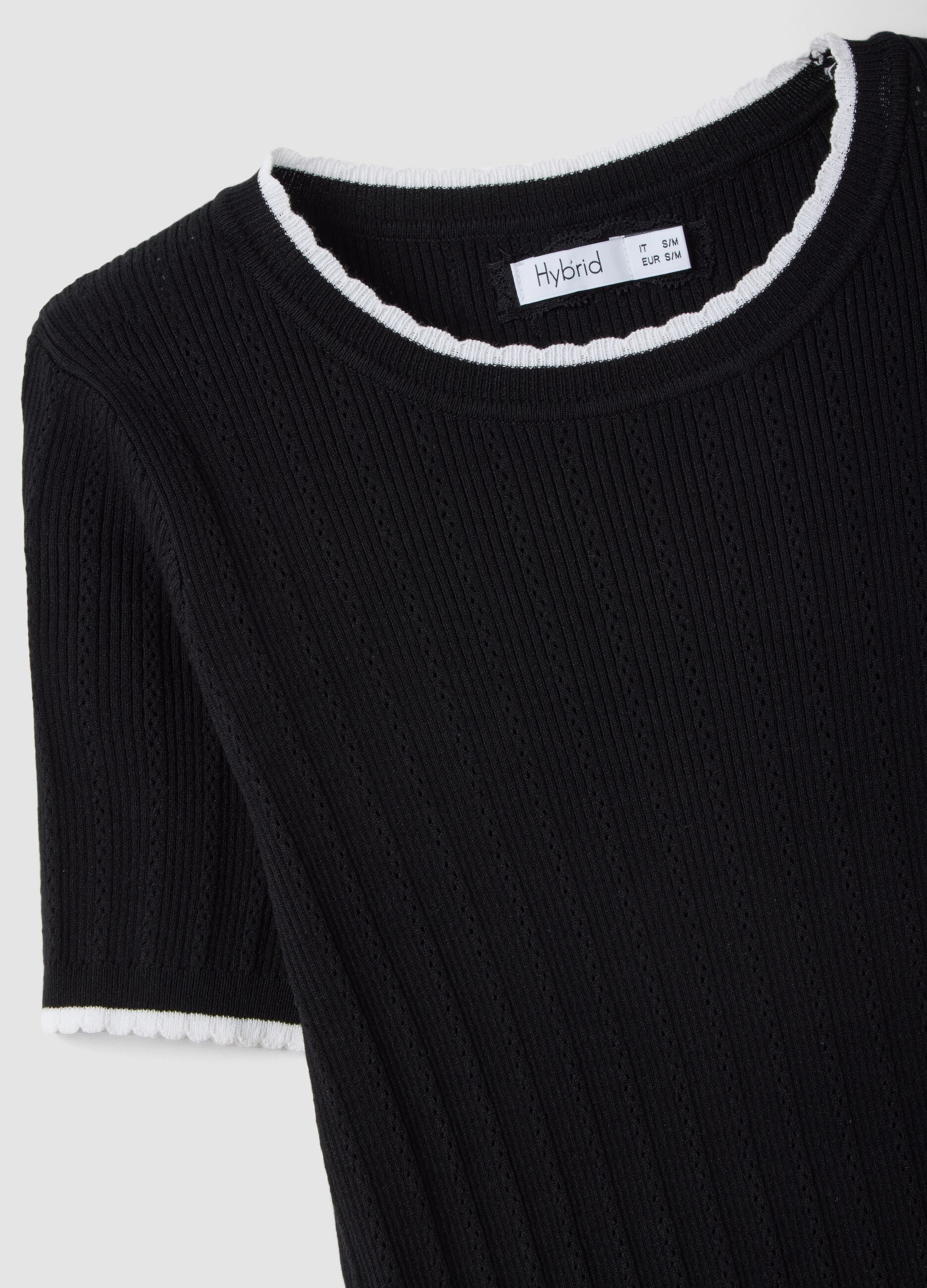 Black viscose blend t-shirt regular fit with cut-out details