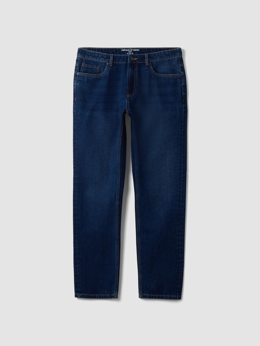 Dark blue slim-fit jeans in a cotton-viscose blend_0