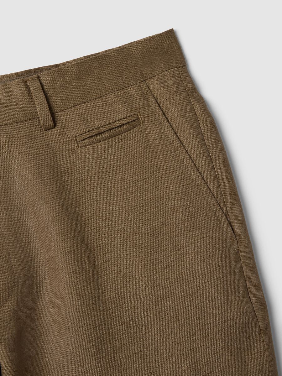 Pantaloni in puro lino marrone regular fit_6