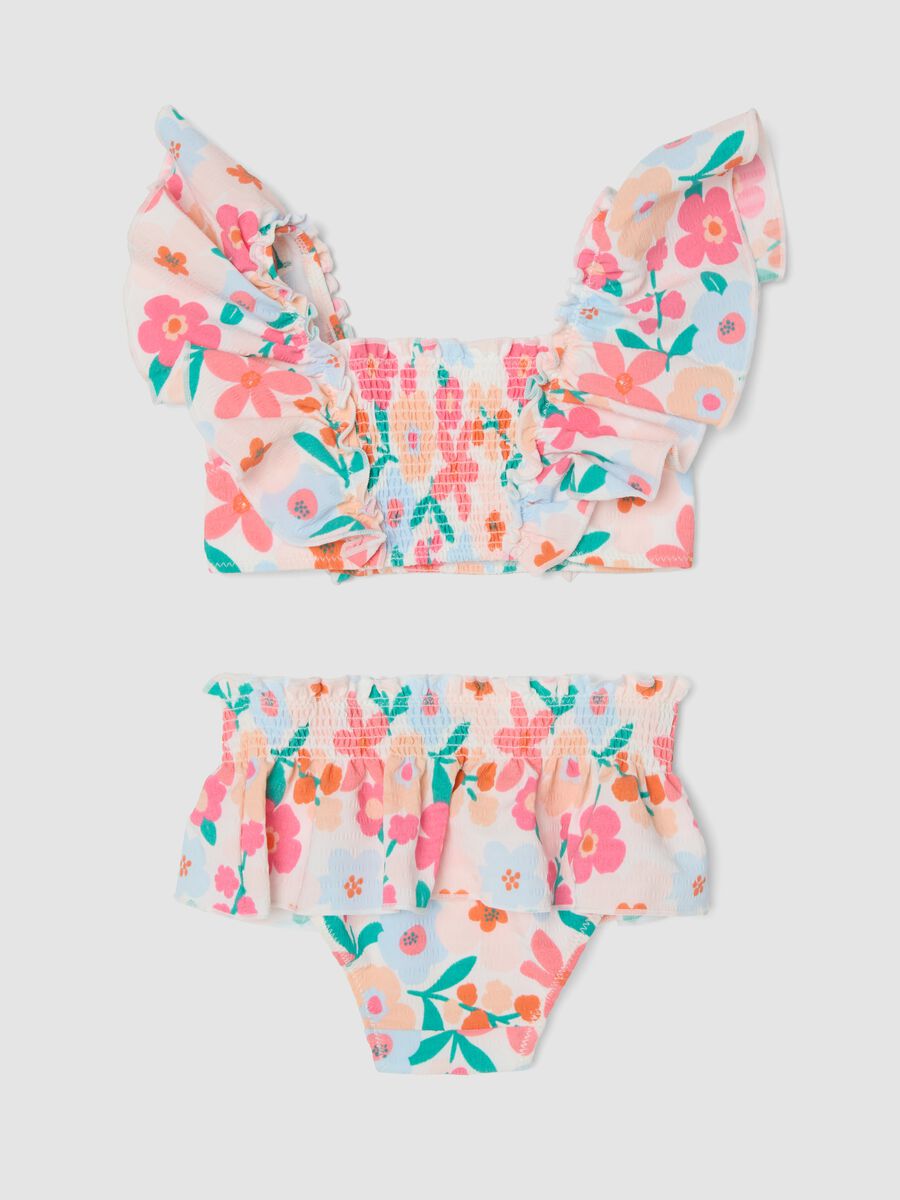 Bikini multicolor in tessuto elasticizzato con volant per bimba_1