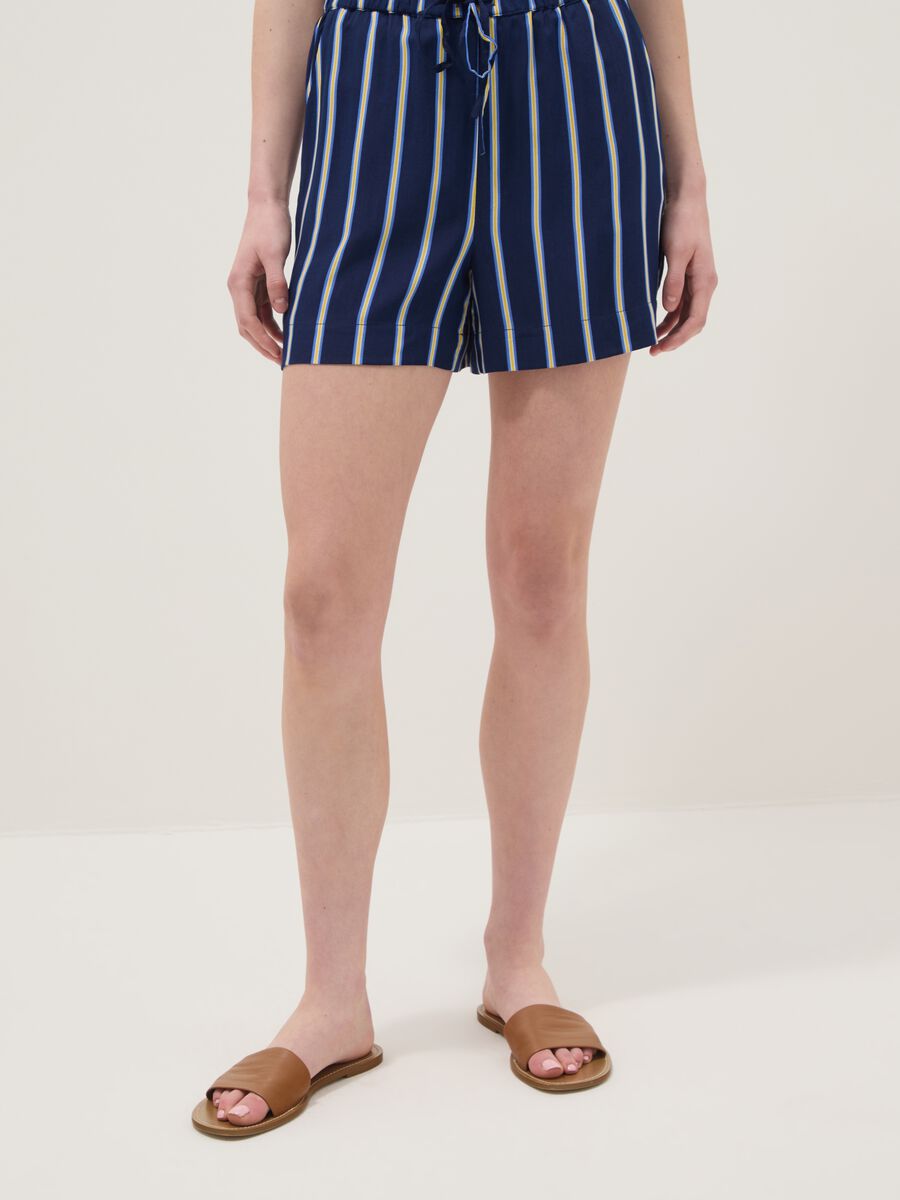 Blue striped pure viscose shorts_1