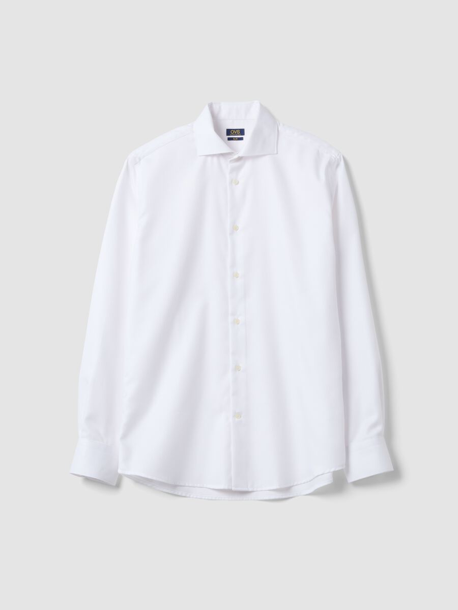 White slim-fit pure cotton shirt with cutaway collar_4