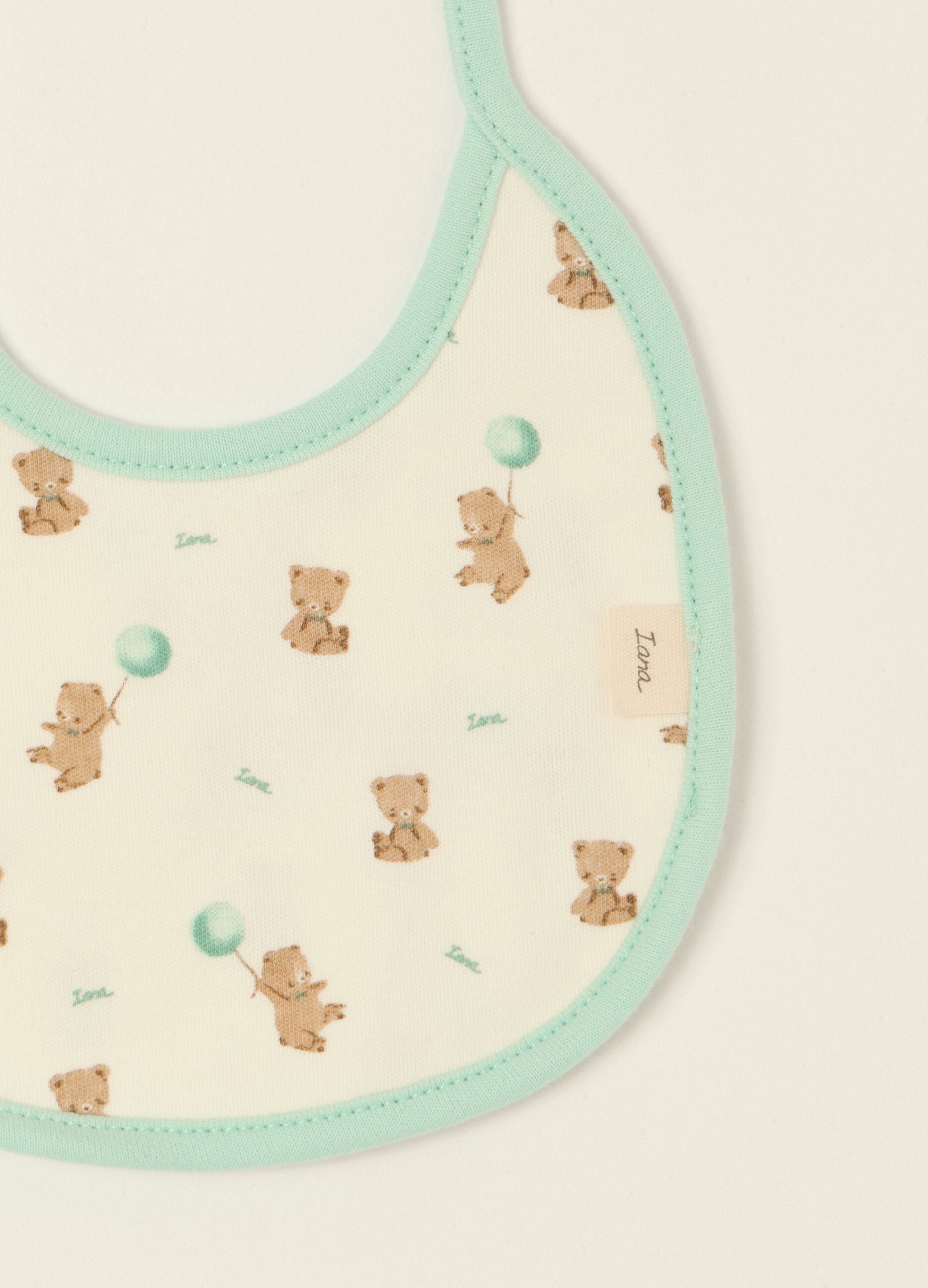 Two-pack of multicolour baby bibs with teddy bears in pure cotton