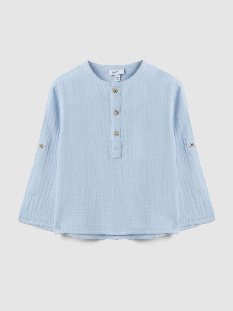 Boys' light blue pure cotton shirt with regular fit and Mandarin collar_0