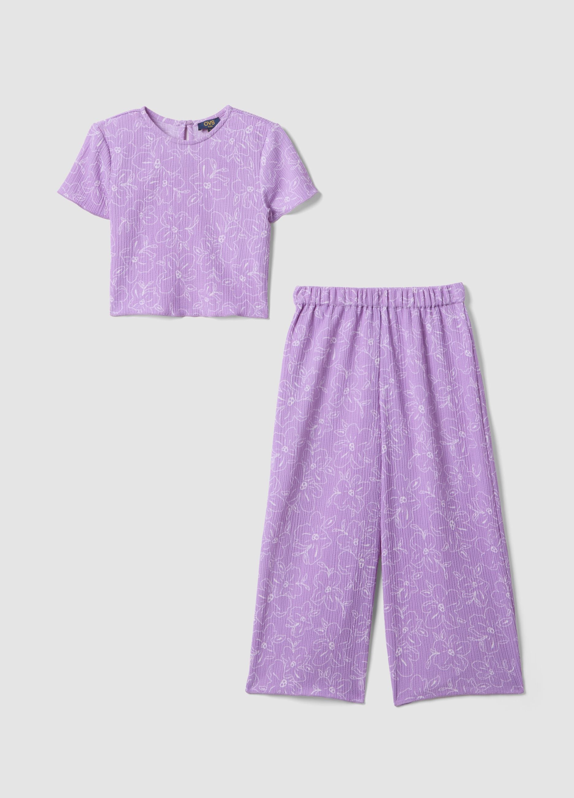Girls' purple stretch fabric set with floral print