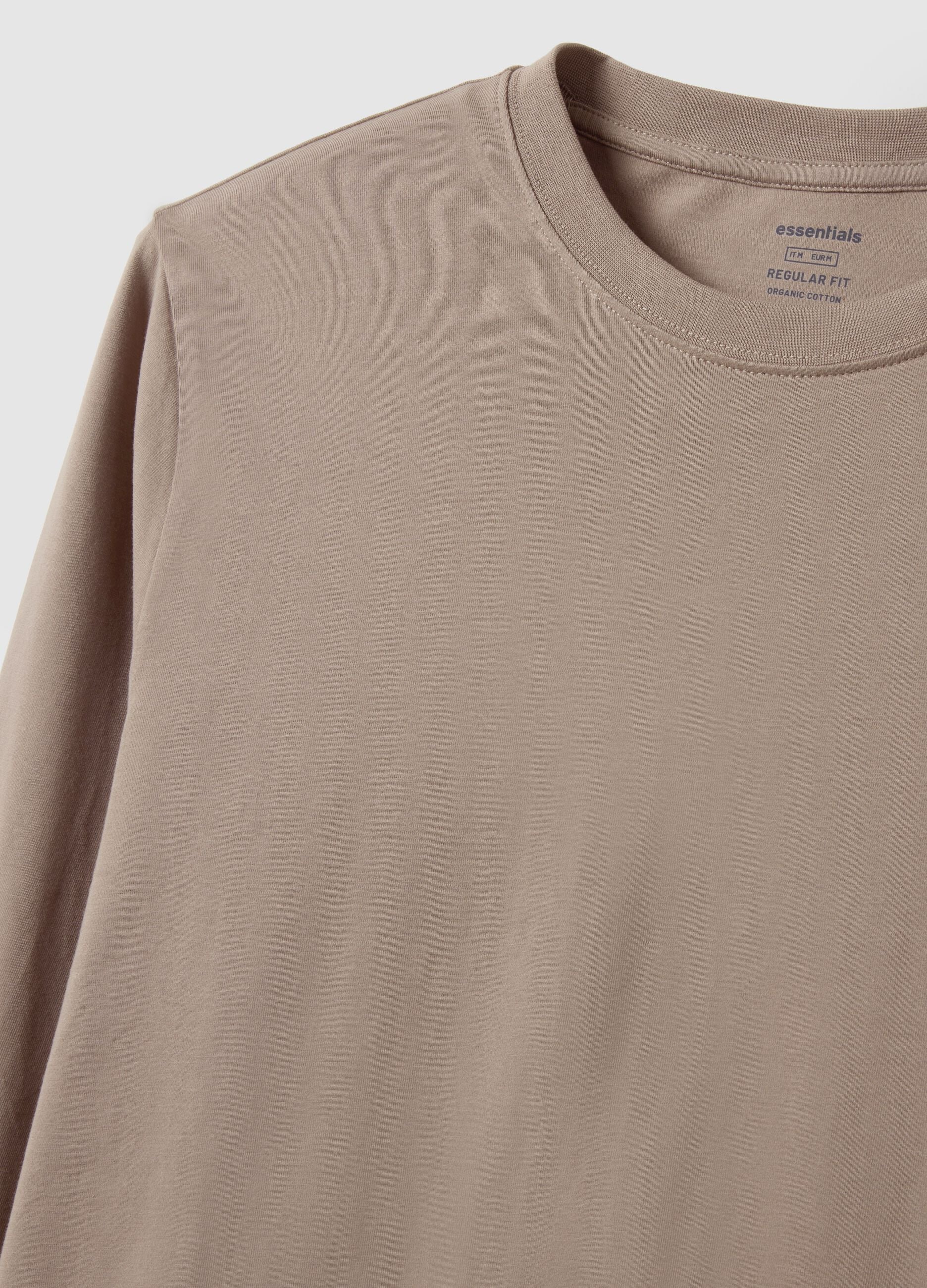 Beige long-sleeve stretch cotton t-shirt regular fit