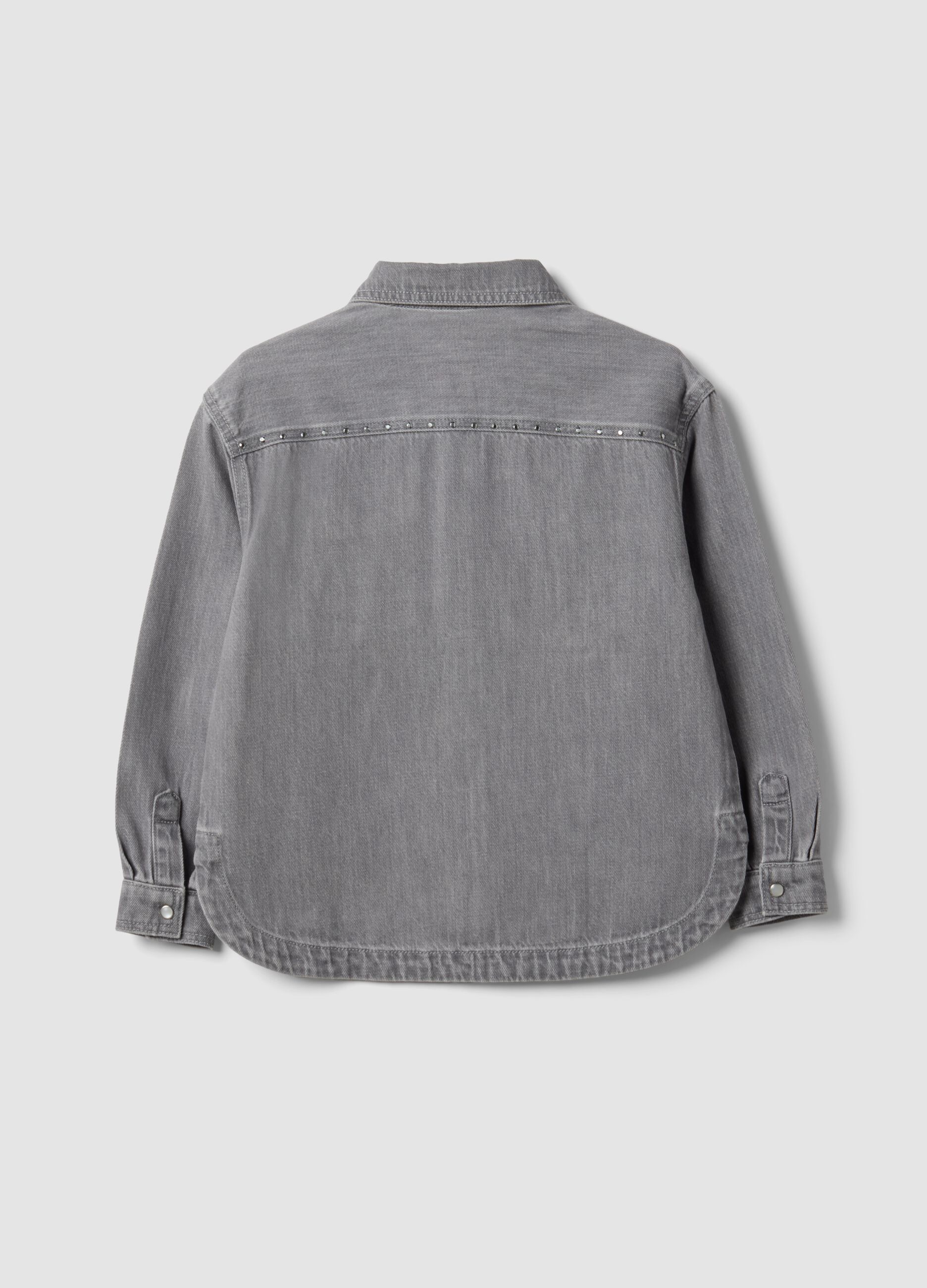 Grey oversized pure cotton shirt with studs for girls