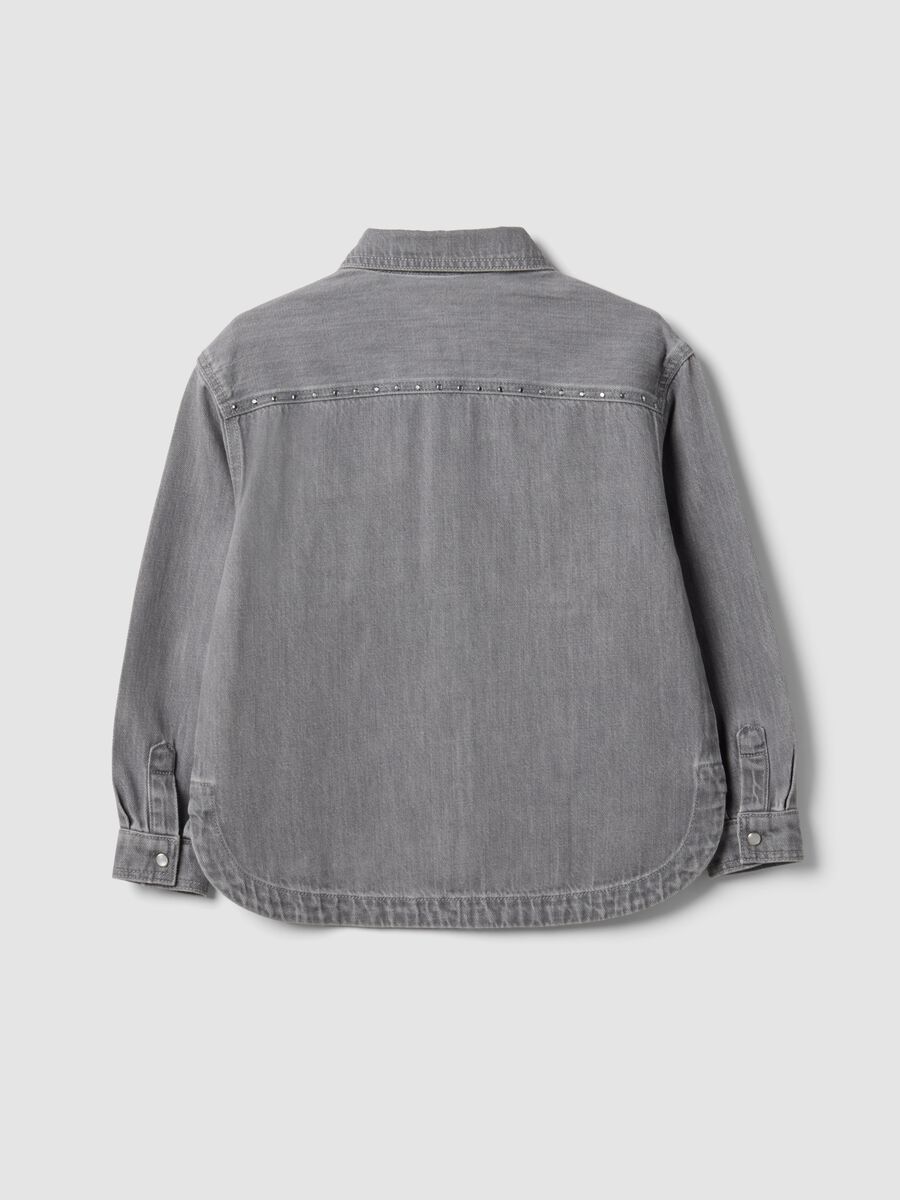Grey oversized pure cotton shirt with studs for girls_1