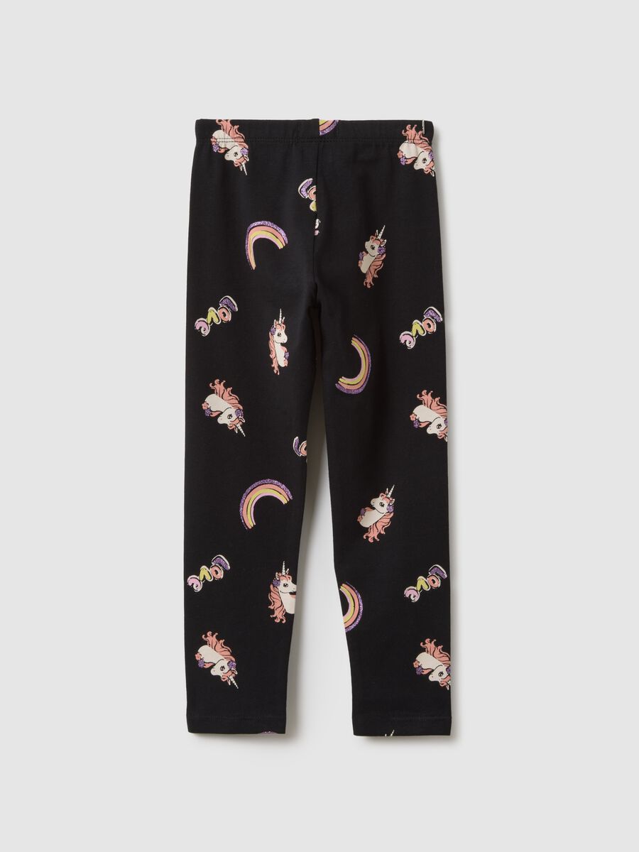 Girls' Black Stretch Cotton Skinny Fit Leggings with Prints_1