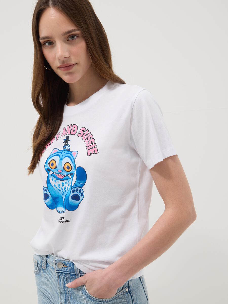 White pure cotton regular fit T-shirt with print_2