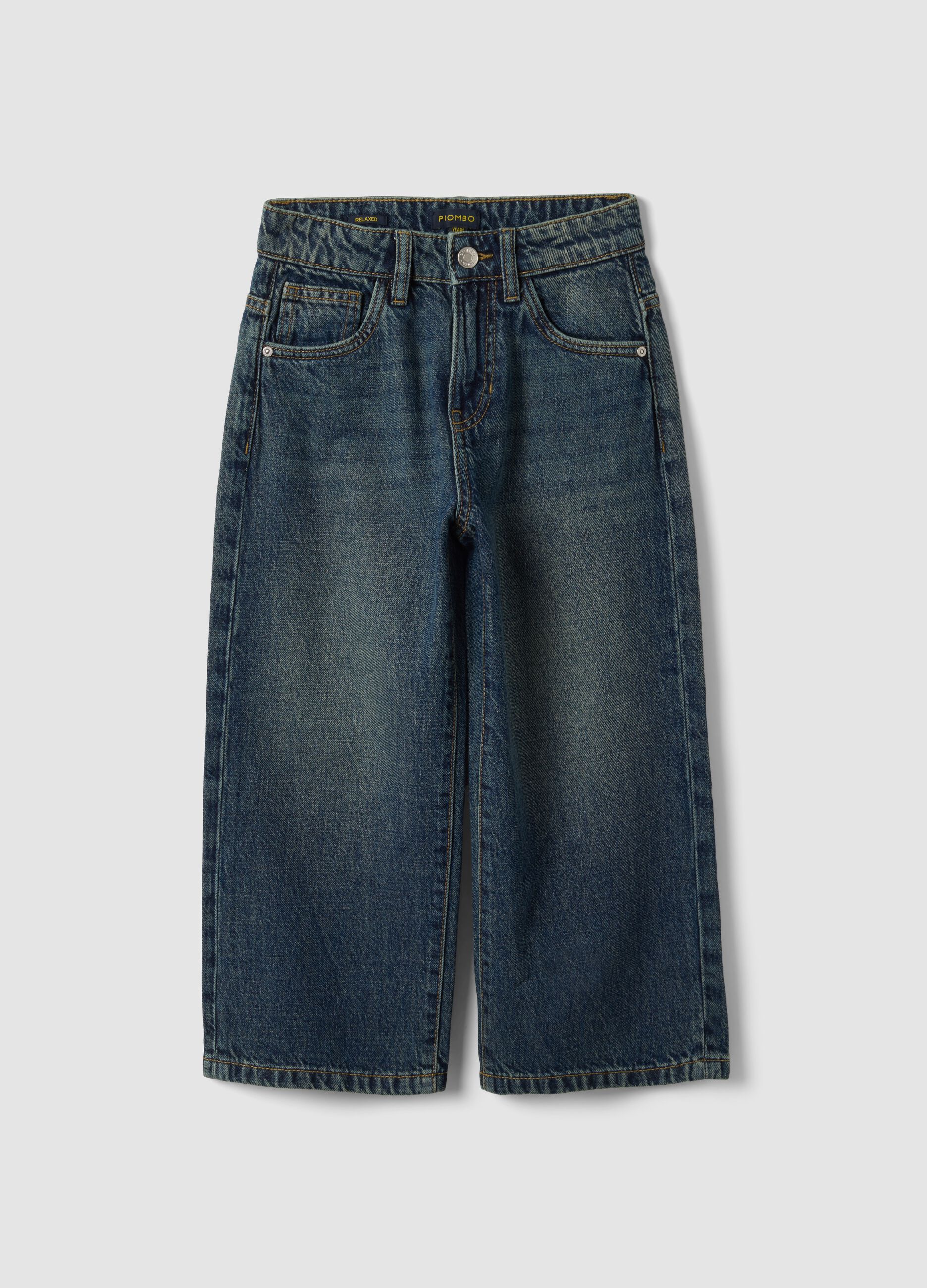 Boys&rsquo; blue 100% cotton skater-fit jeans