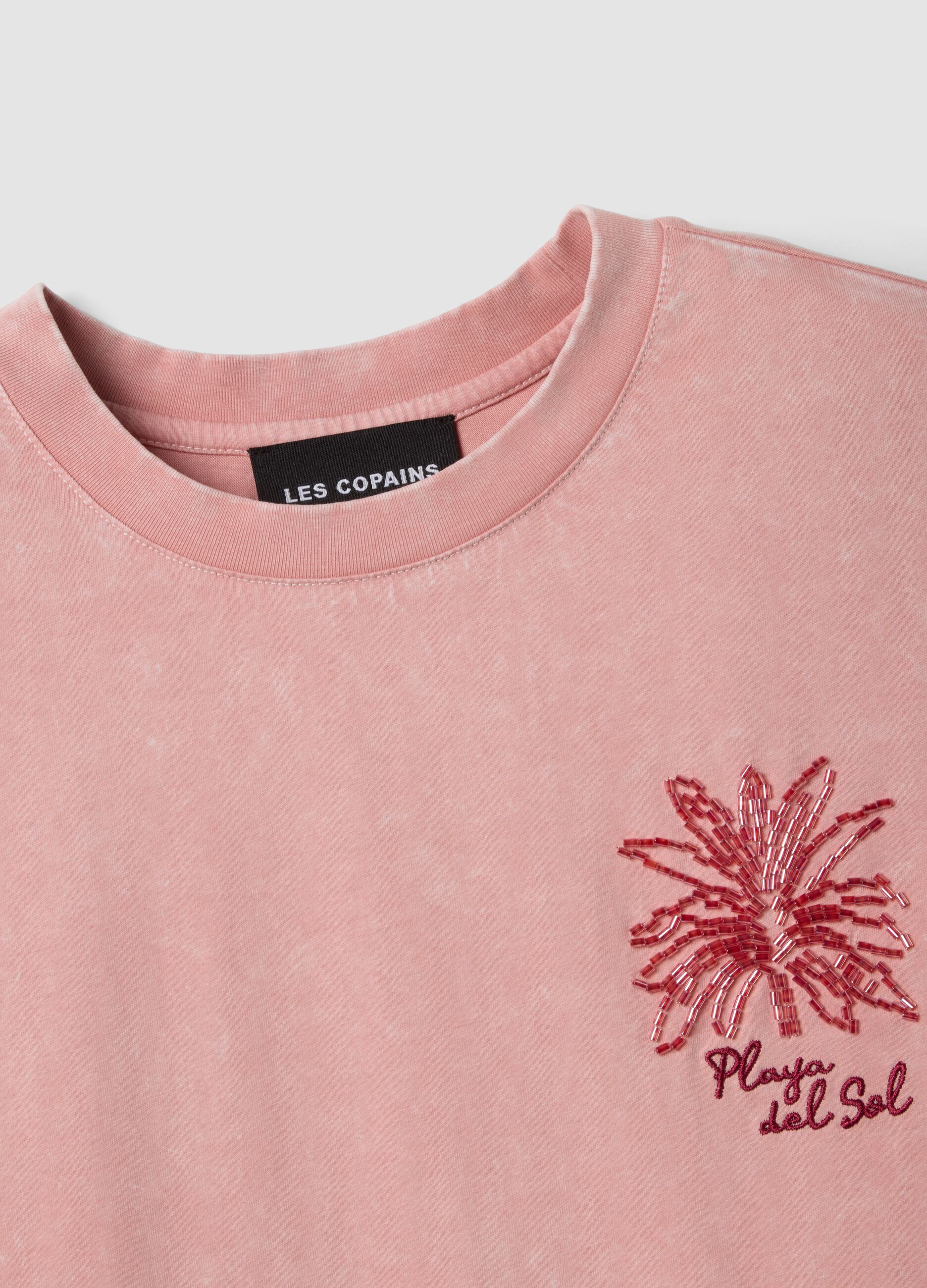 Pink pure cotton T-shirt with embroidery