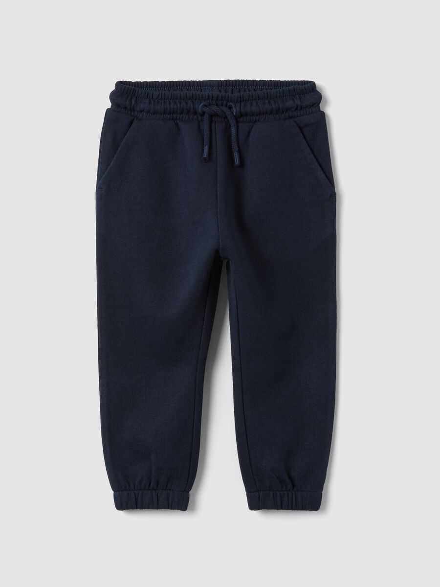 Blue jogger trousers in pure organic cotton with drawstring for baby boys_0