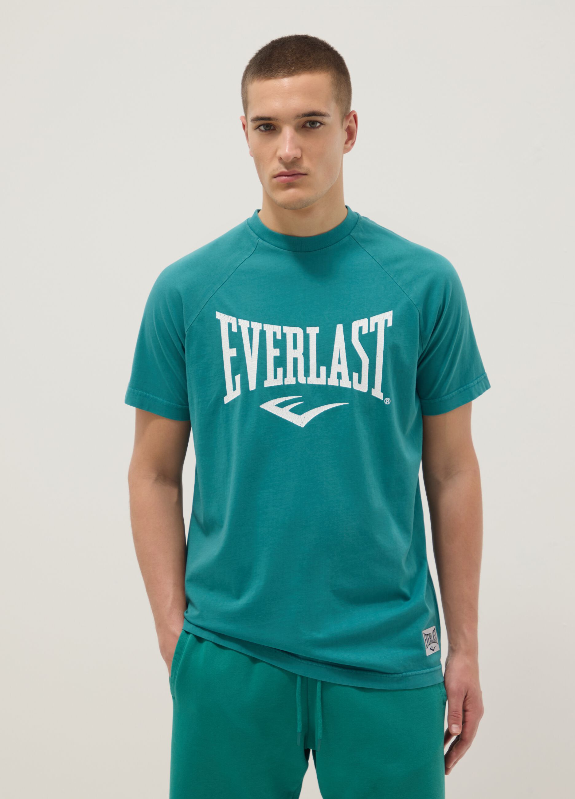 Green pure cotton T-shirt regular fit with Everlast logo