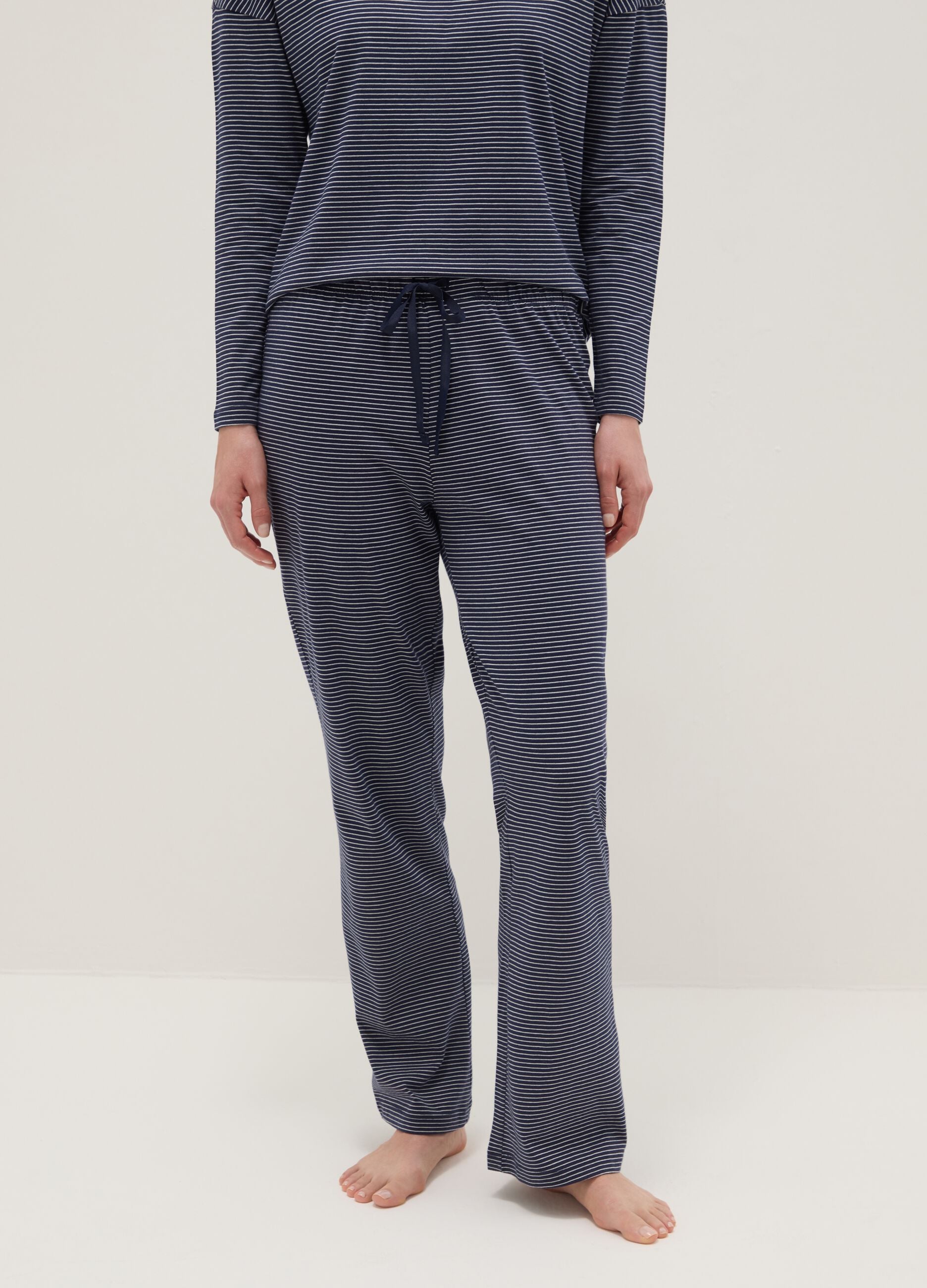 Multicolour striped pure cotton regular fit pyjama trousers