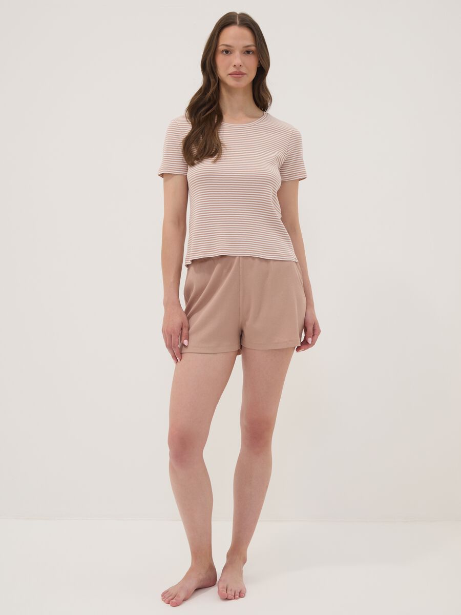 Multicolour pure organic cotton pyjamas with striped T-shirt and shorts_0