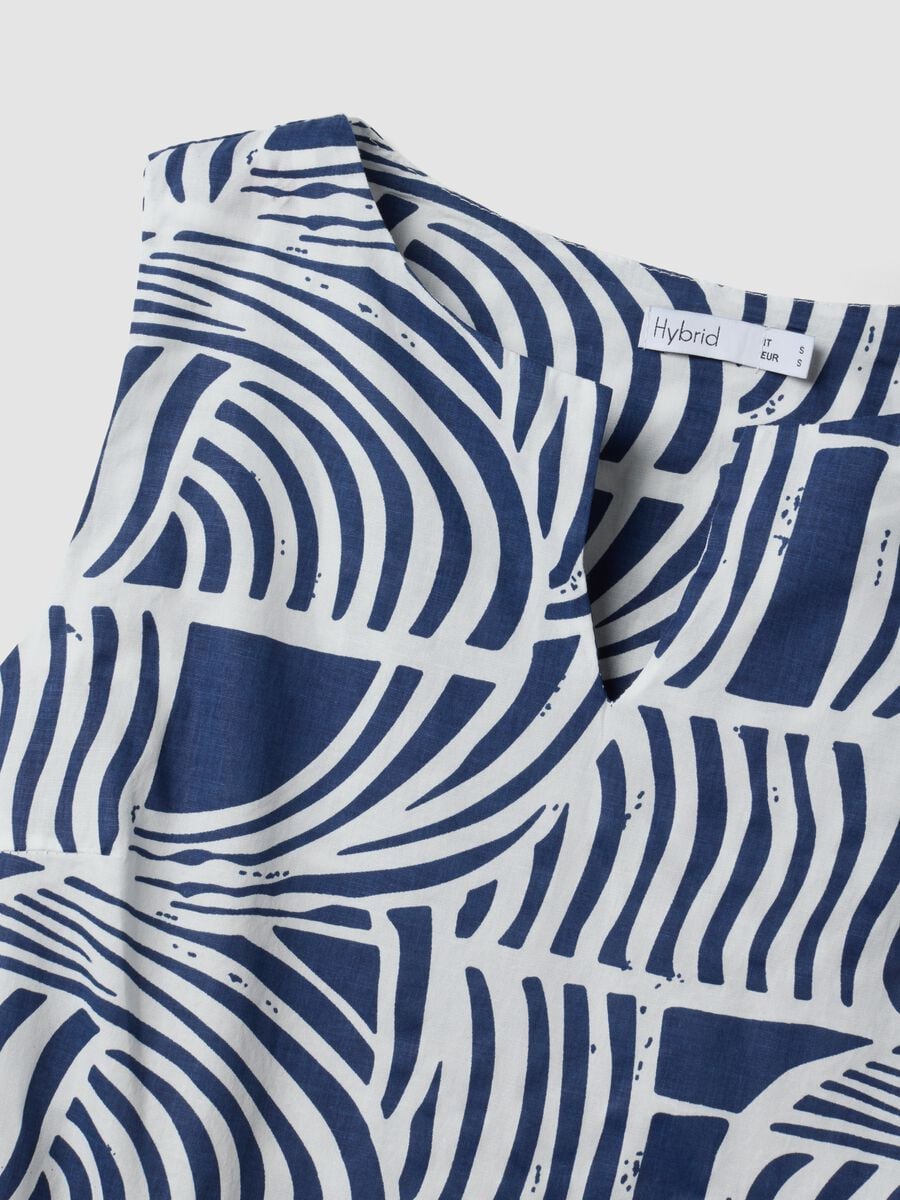 Blue pure cotton dress with print and matching belt, regular fit_5