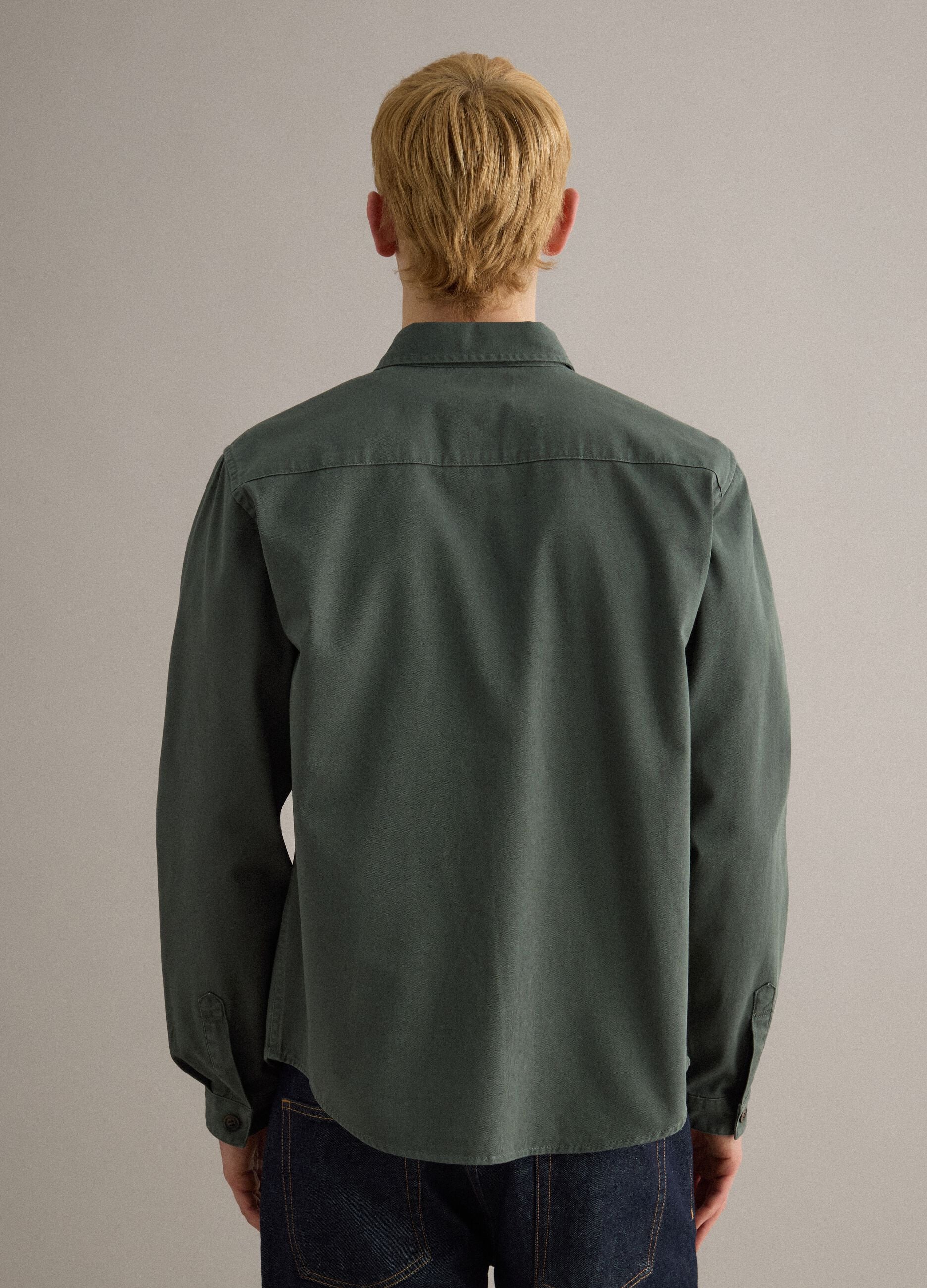Regular fit green pure cotton shirt