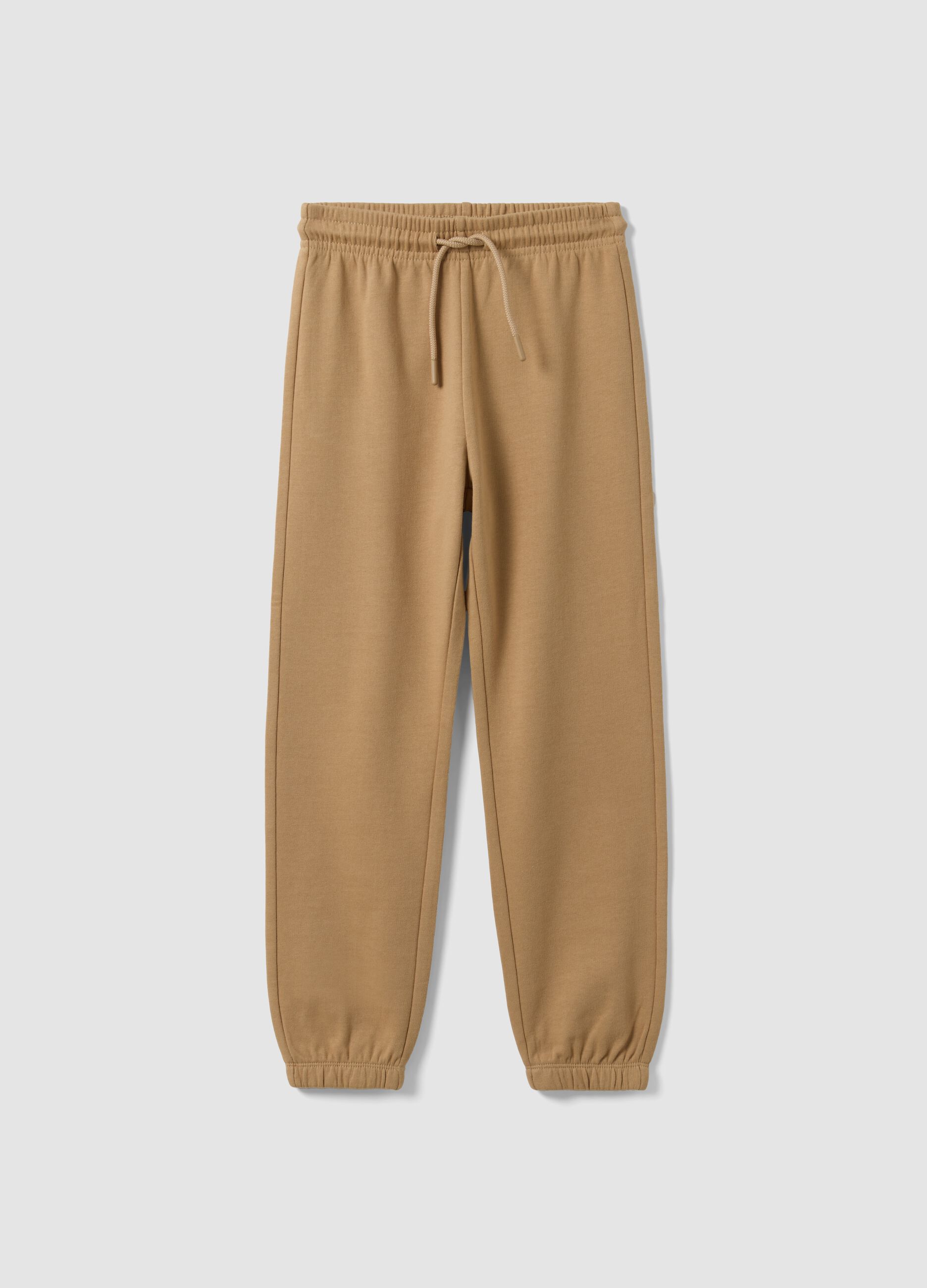 Beige regular-fit joggers in pure organic cotton for boys