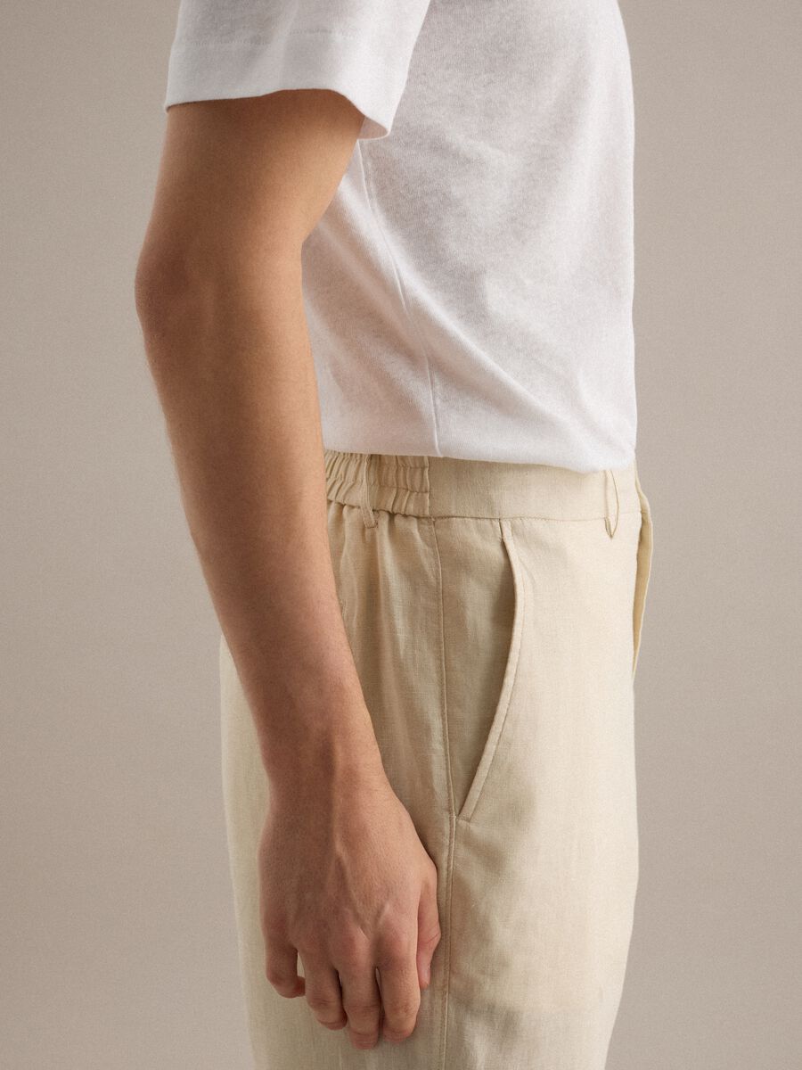 Pantaloni in puro lino bianchi regular fit_3