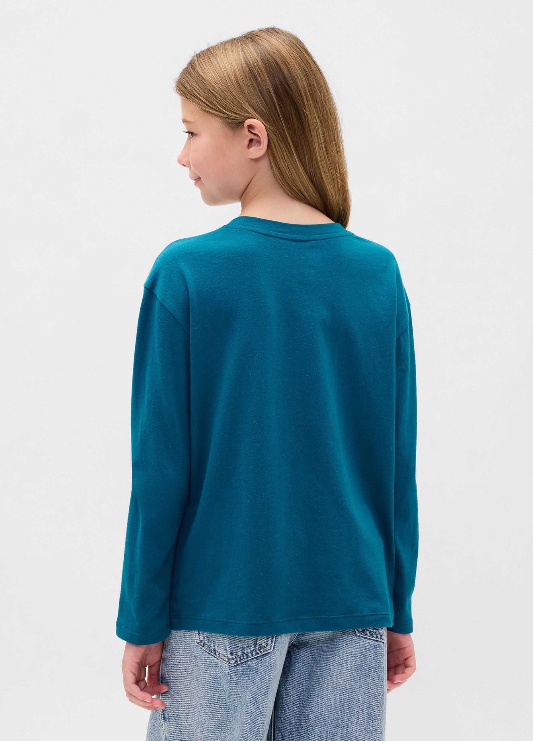 Blue long-sleeve cotton top