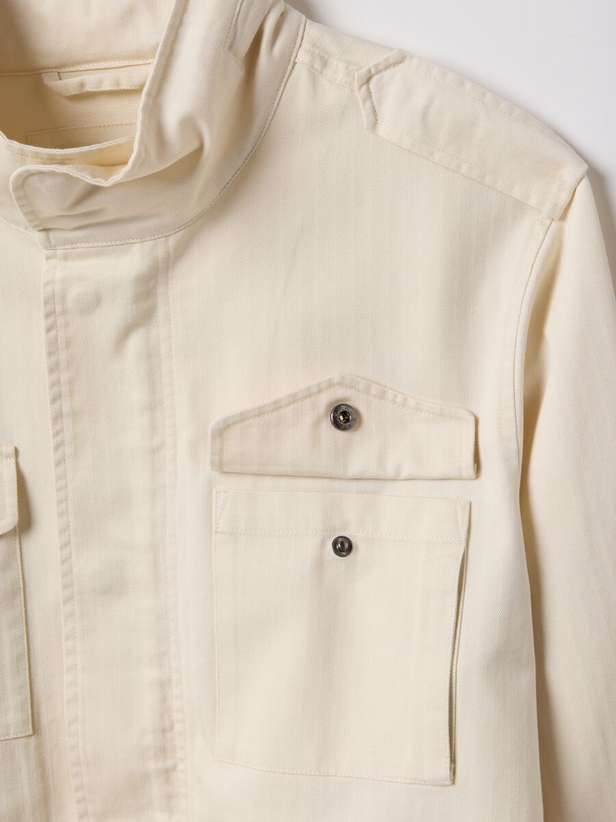 Beige cotton parka jacket, regular fit with pockets and zip_5