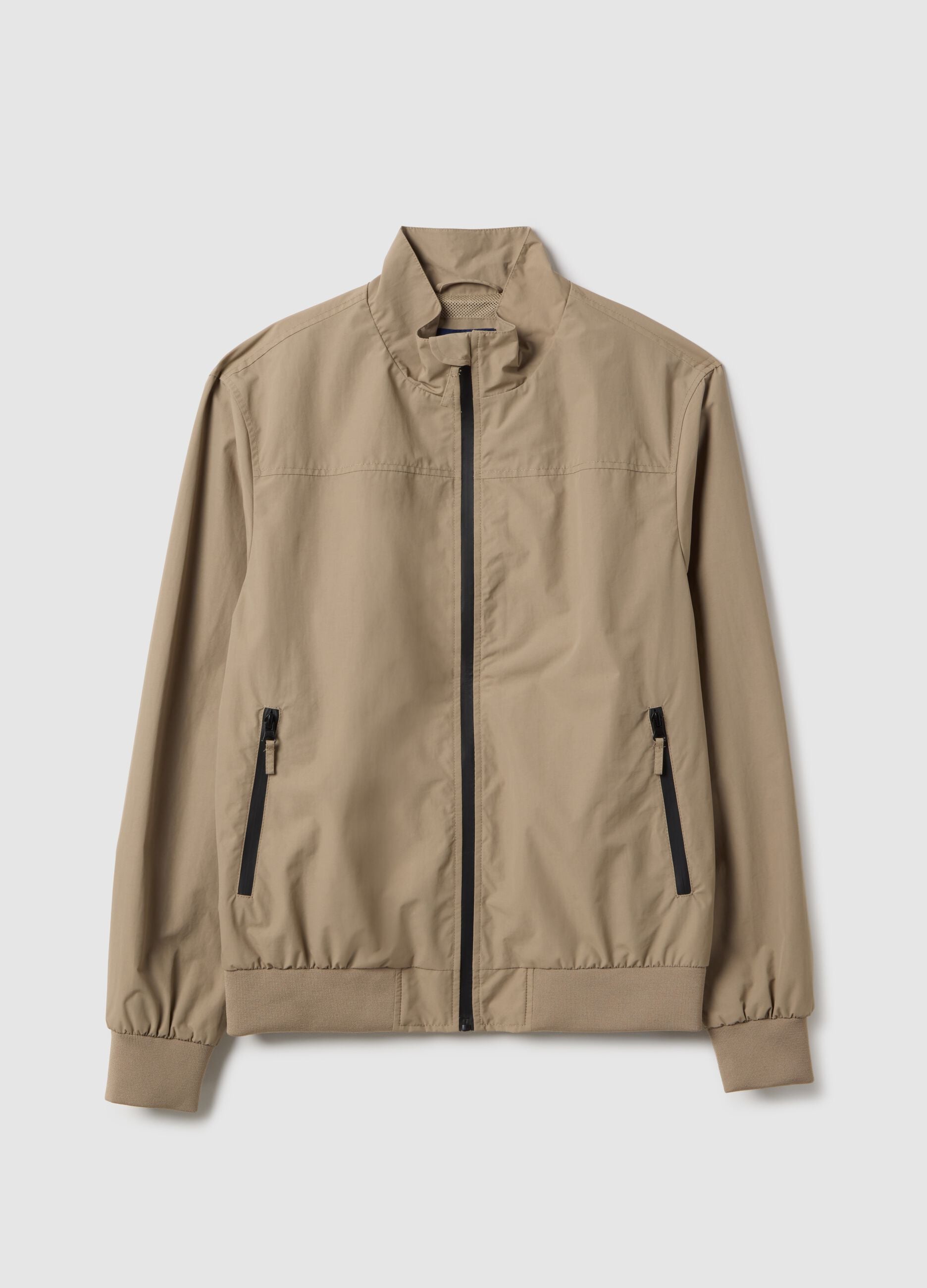 Beige regular fit bomber jacket with zip