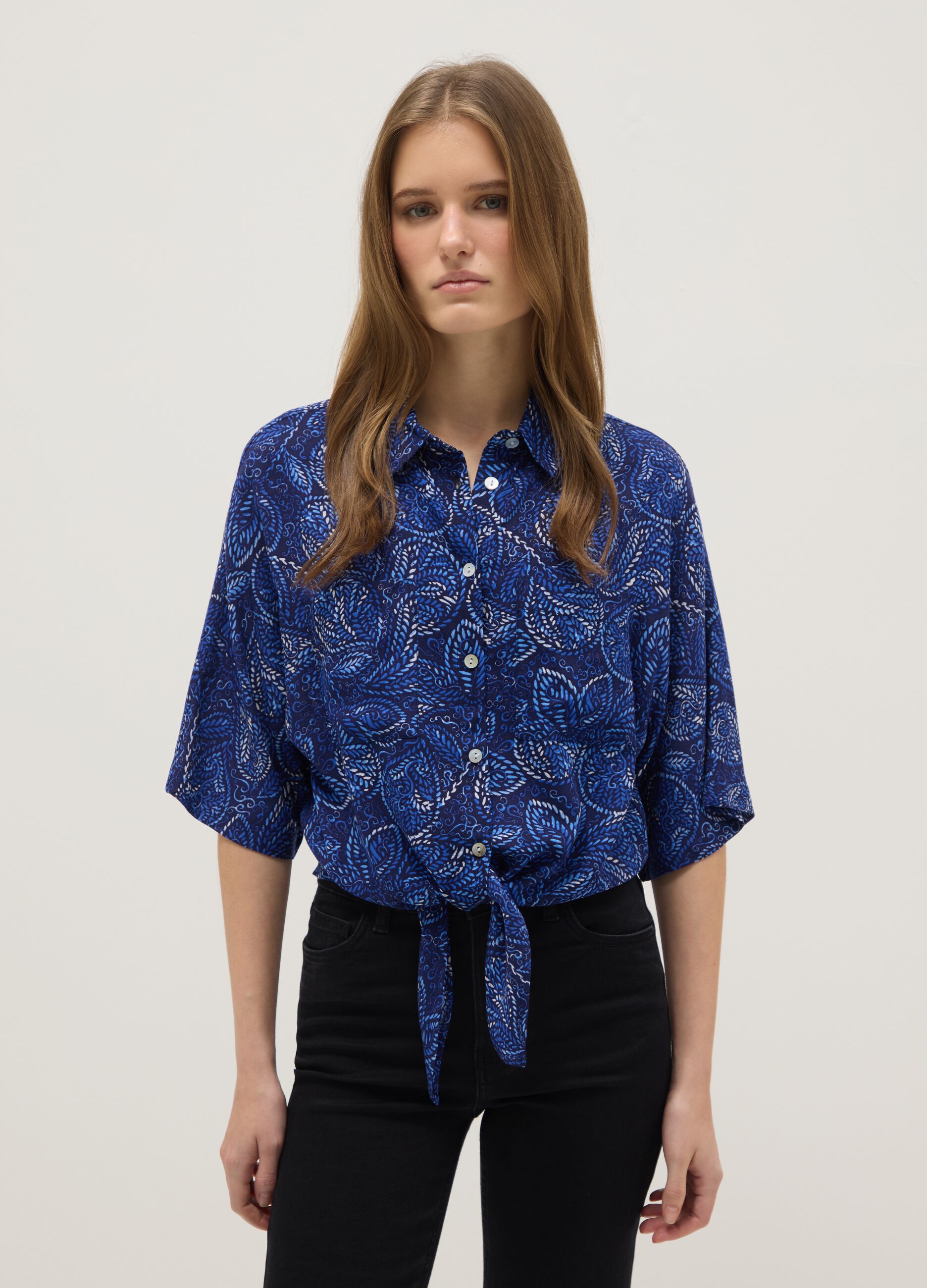 Multicolour pure viscose shirt with regular fit and pattern