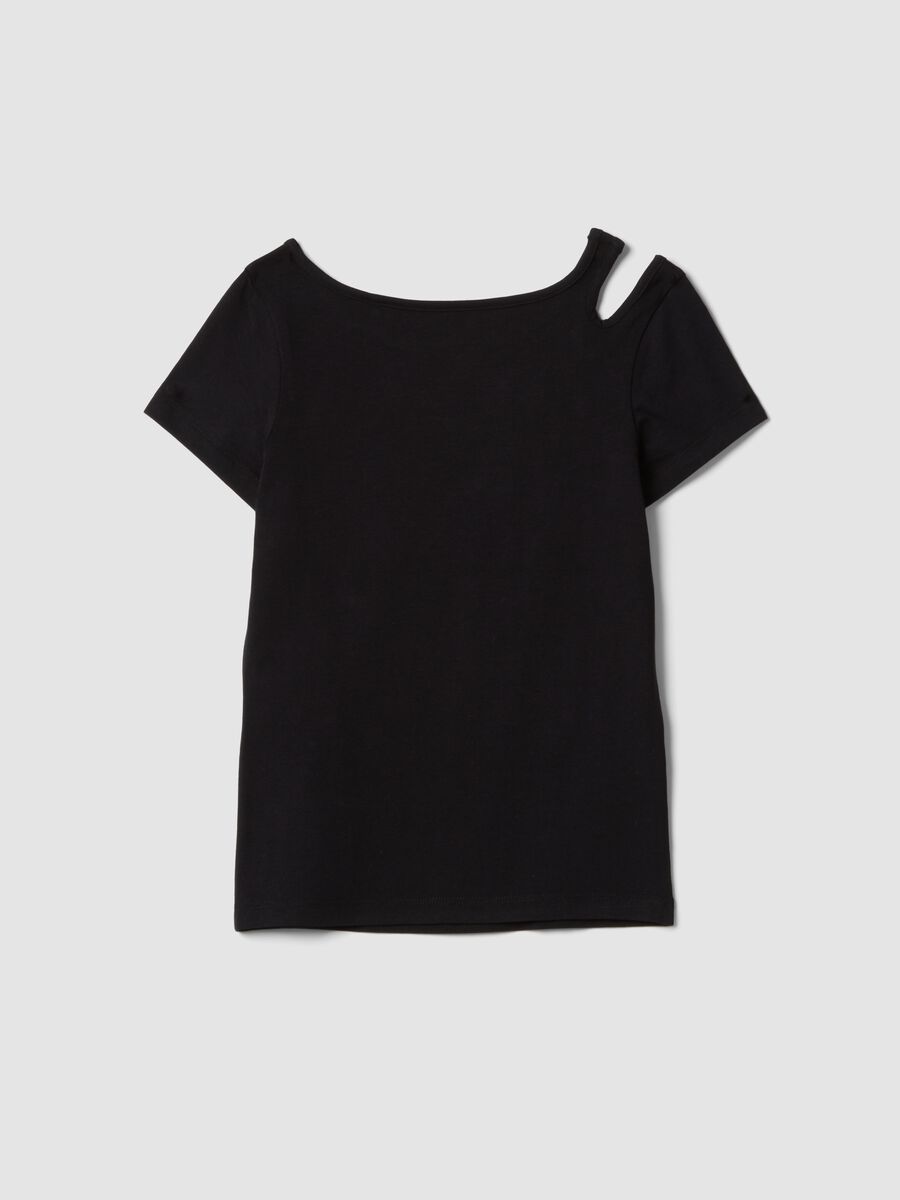Black organic cotton T-shirt with cut-out shoulder_4