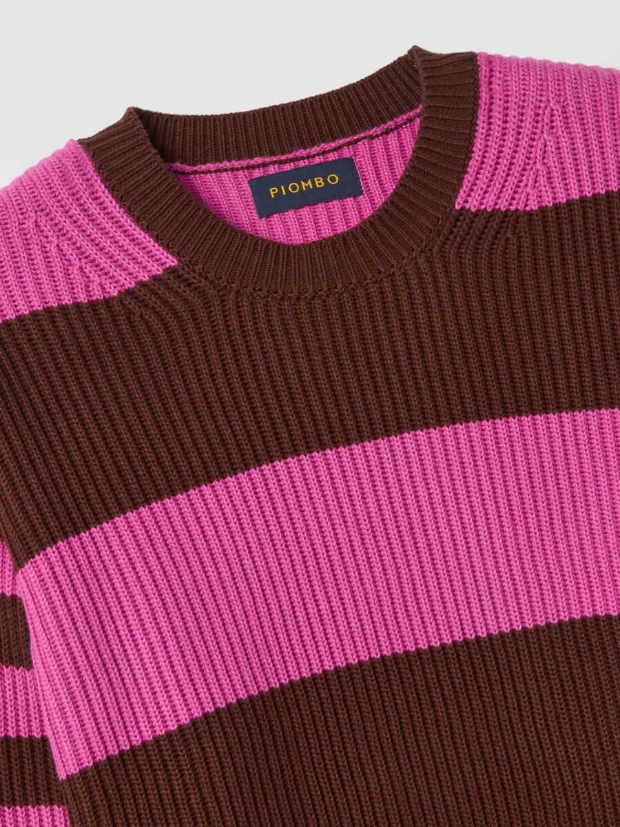 Multicoloured striped crew neck sweater in regular fit cotton blend_5