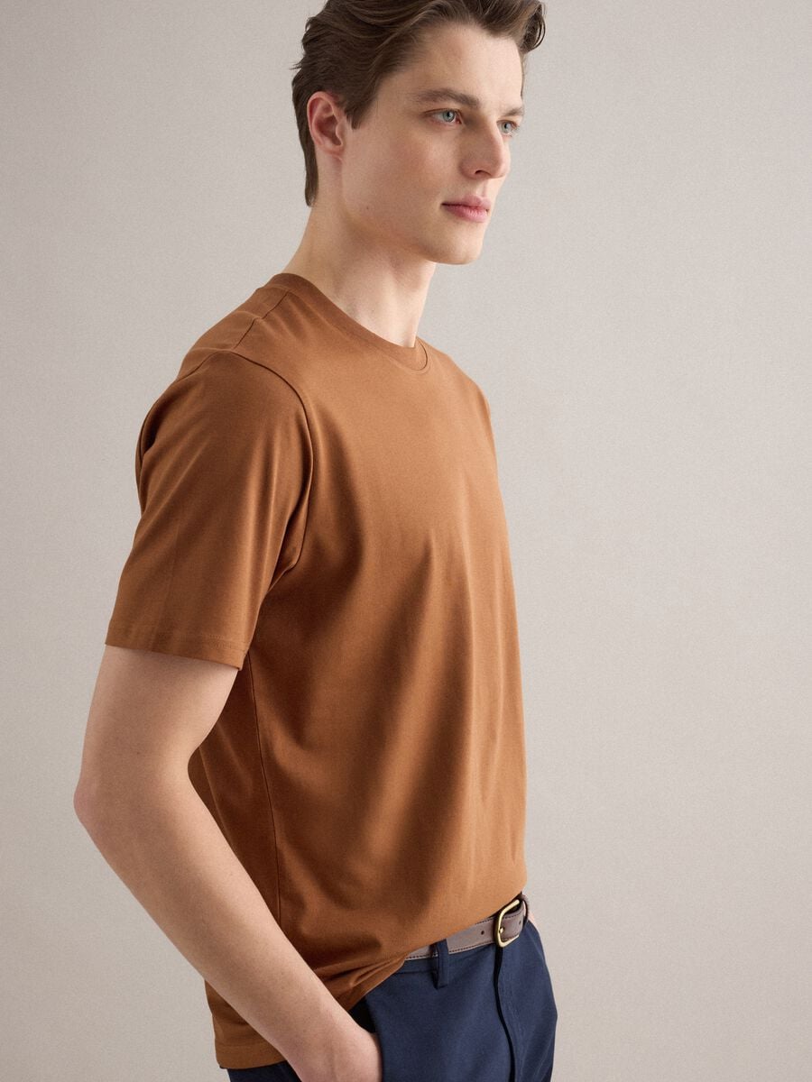 Brown crew neck pure cotton t-shirt relaxed fit_3