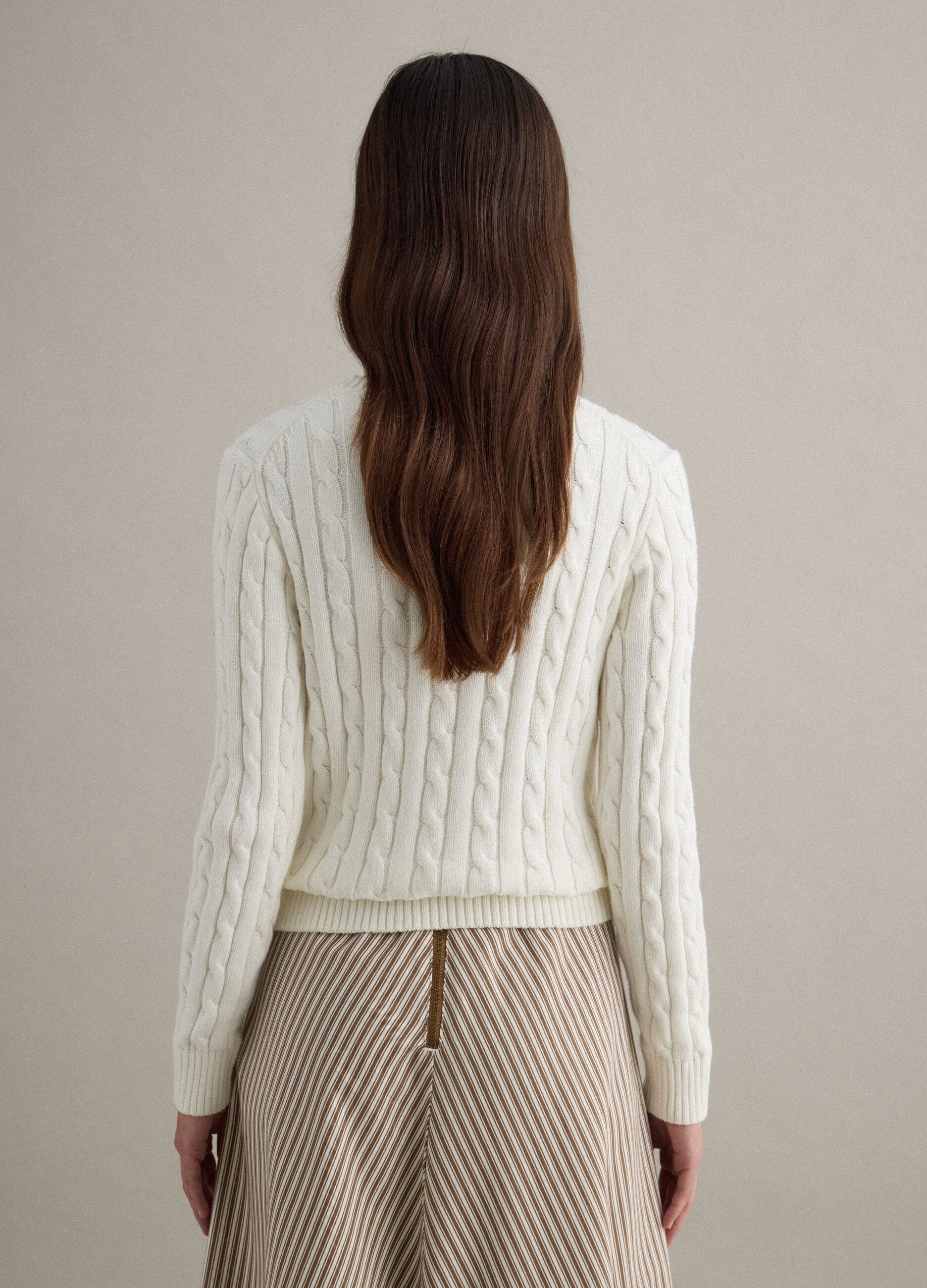 White pure cotton regular fit cable-knit sweater