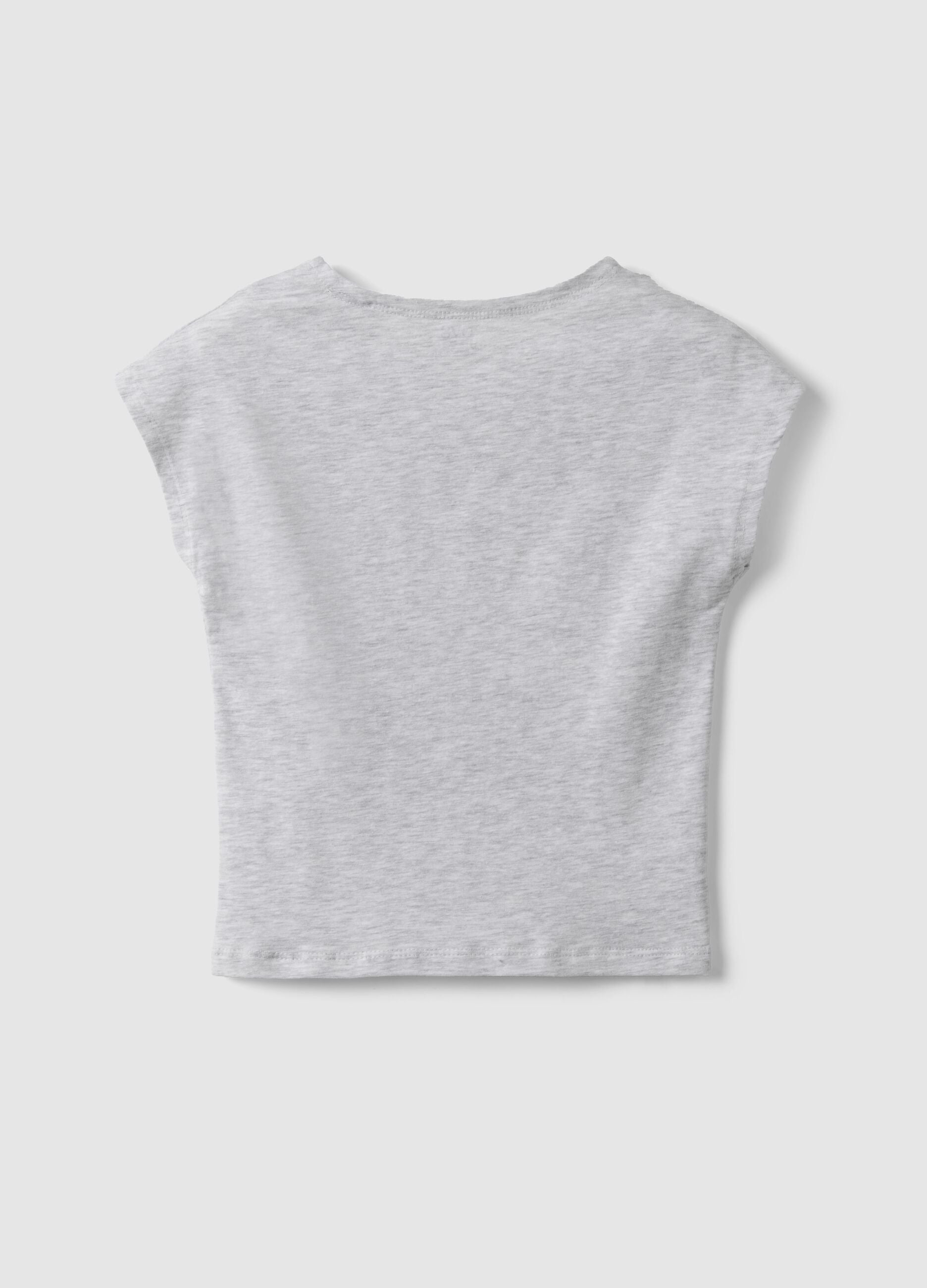 Grey stretchy cotton slim fit girl's T-shirt with print