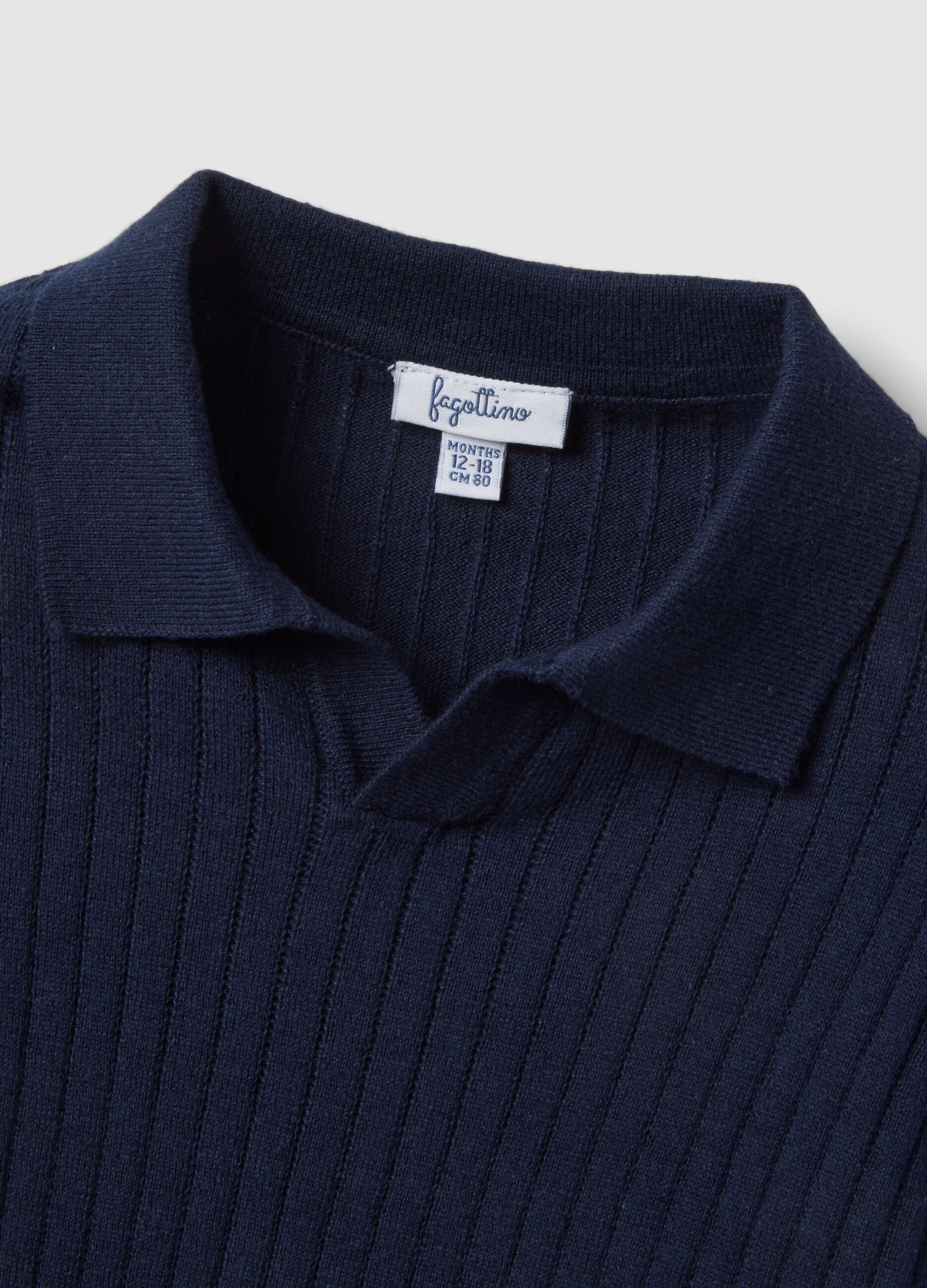 Long sleeve blue pure cotton polo shirt for children regular fit