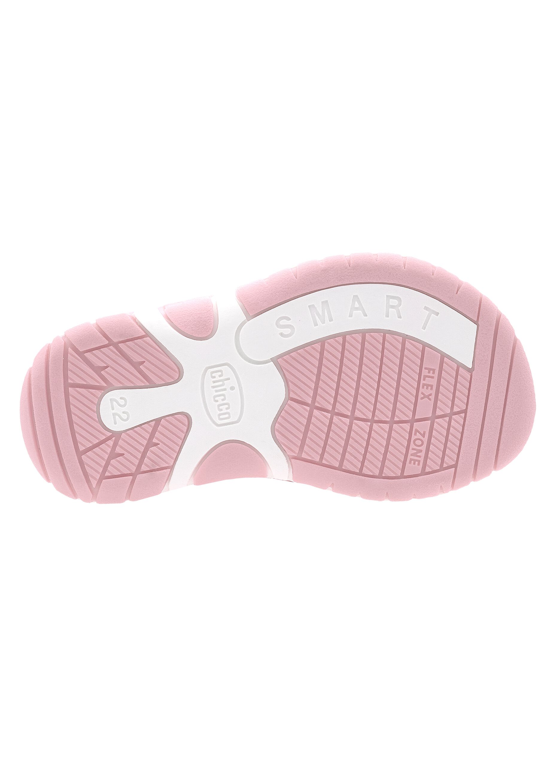 Pink girl's sandals with hook-and-loop closure and floral decorations