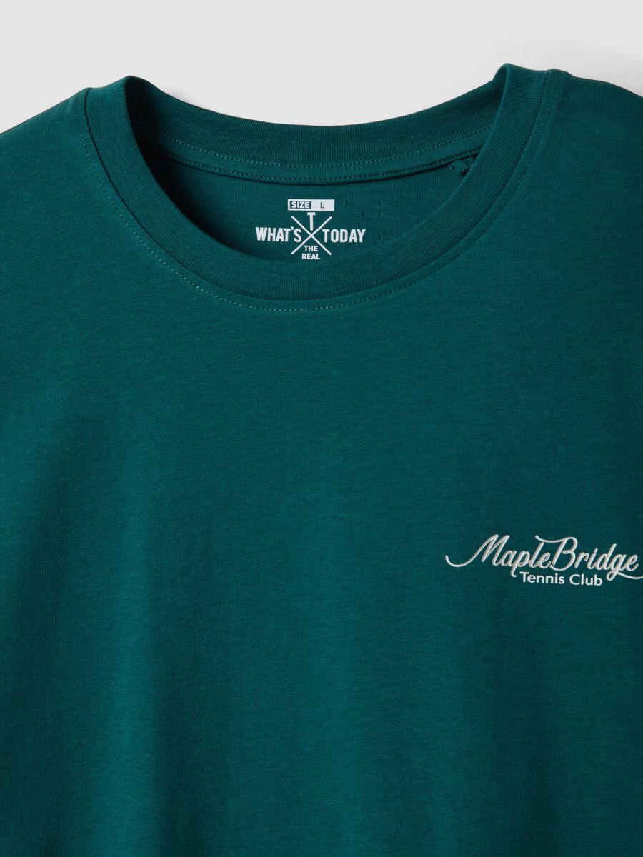 Green pure cotton T-shirt with slogan and back print, regular fit_5